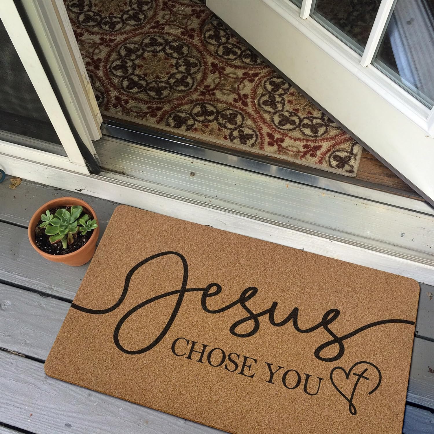 Christian Door Mat, Chose You Christian Doormat, Bible Verse Welcome Front Door Mat Indoor Outdoor Entrance, Rustic Artificial Coir Doormats Rugs for Porch Patio Entryway Decor 30x17in