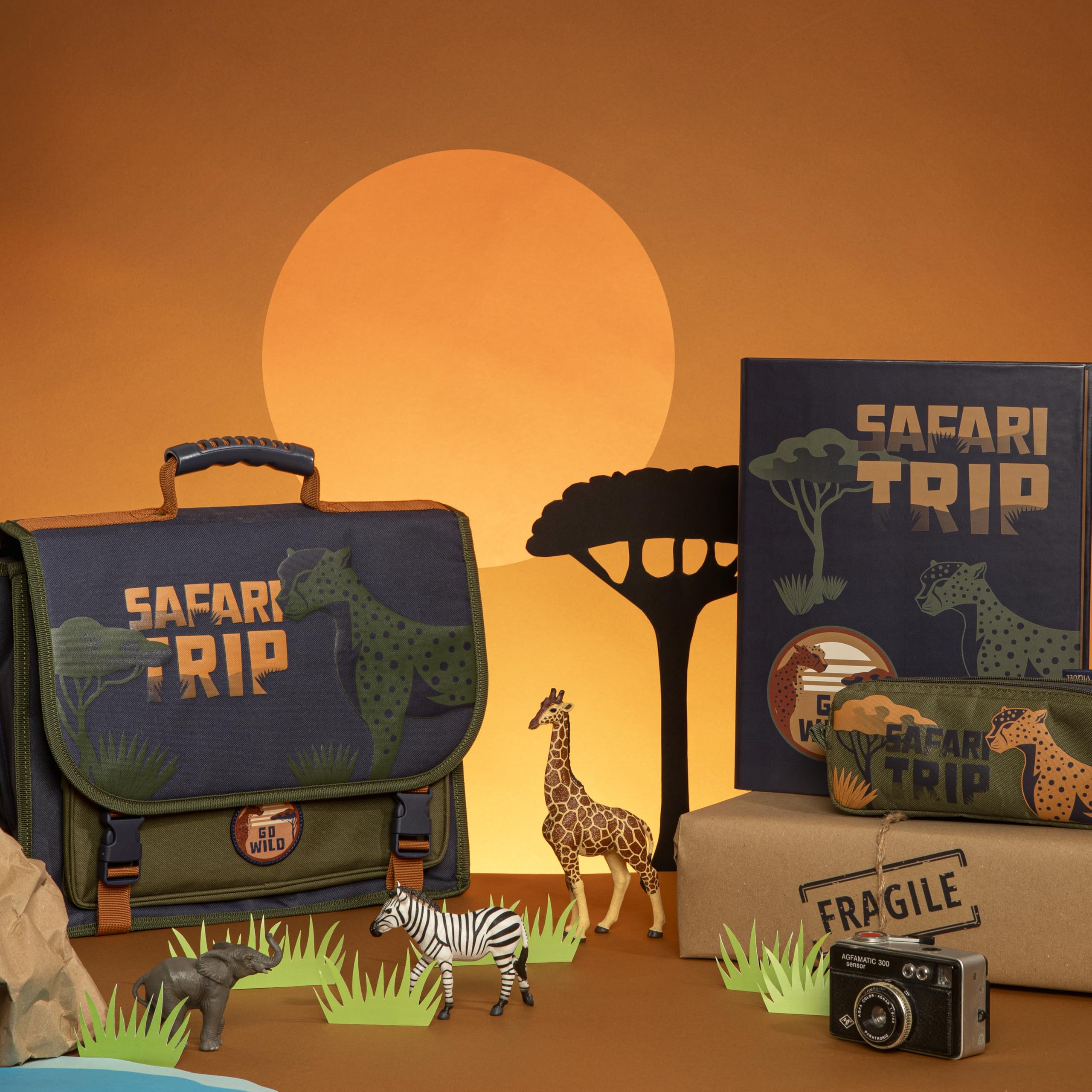 Viquel - Cartable Primaire SAFARI TRIP - Cartable Garçon 2 Compartiments - Sac Scolaire Ergonomique avec Bandes réfléchissantes, Compartiments Multiples