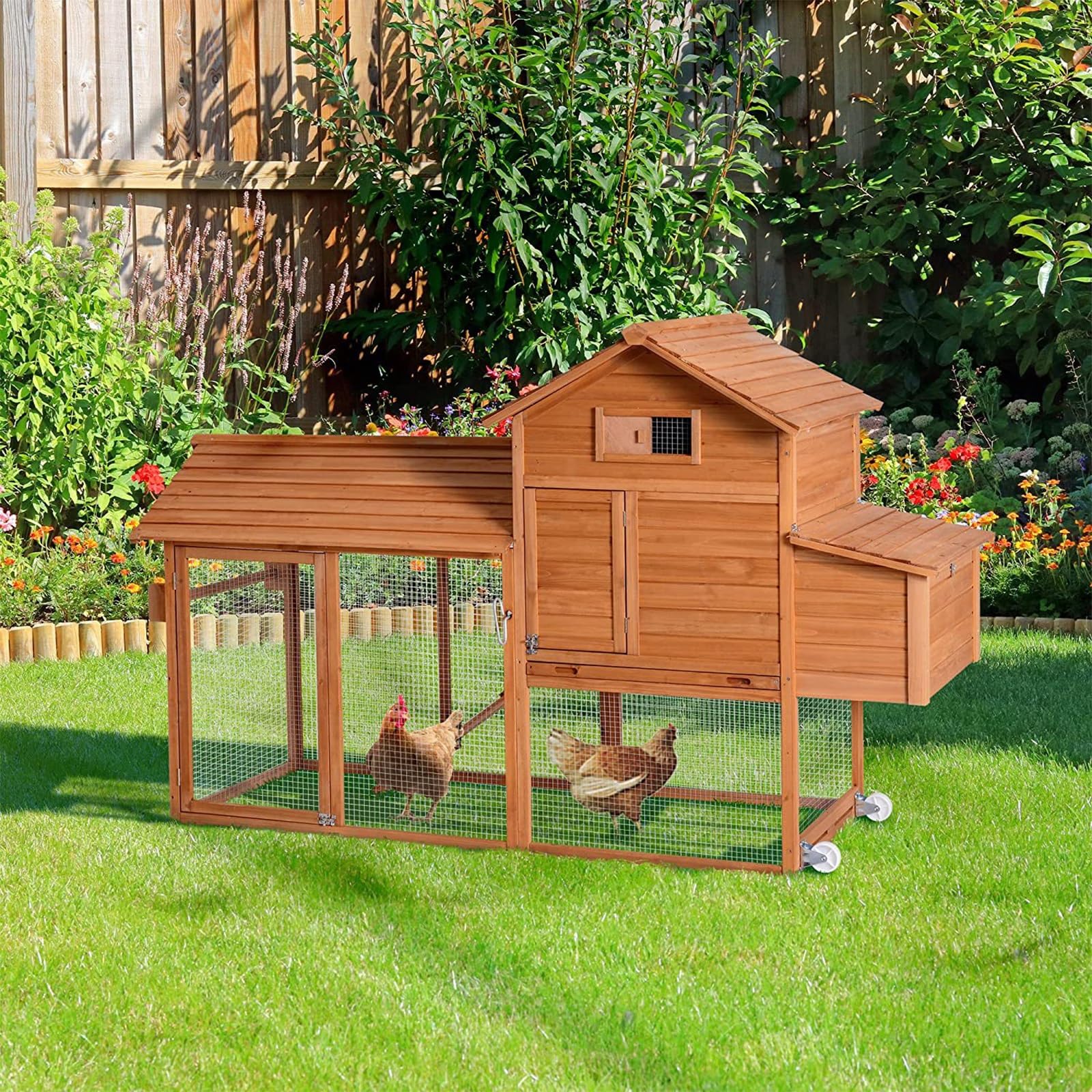 Kurnik, Drewniany kurnik z wysuwaną tacą, Duży kurnik na świeżym powietrzu z rampą do użytku na świeżym powietrzu w gospodarstwie (Golden red)