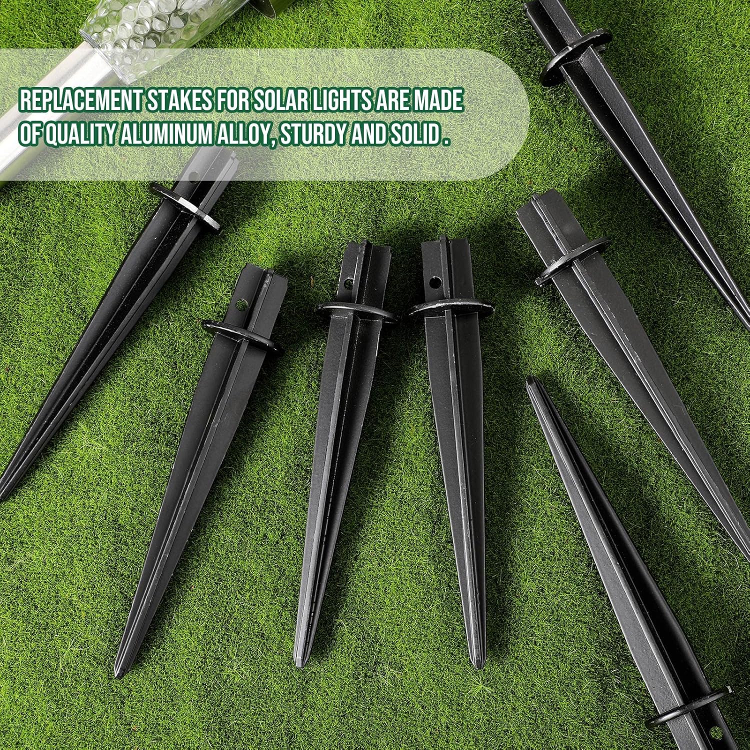 Zhengmy 8 Pcs Metal Solar Light Stakes Replacement Outdoor Ground Stakes Solar Pathway Light Spike for Christmas Pathway Garden Yard Landscape Lamps Pole Replacement, 0.63 x 5.27 Inch (Black) - Image 3