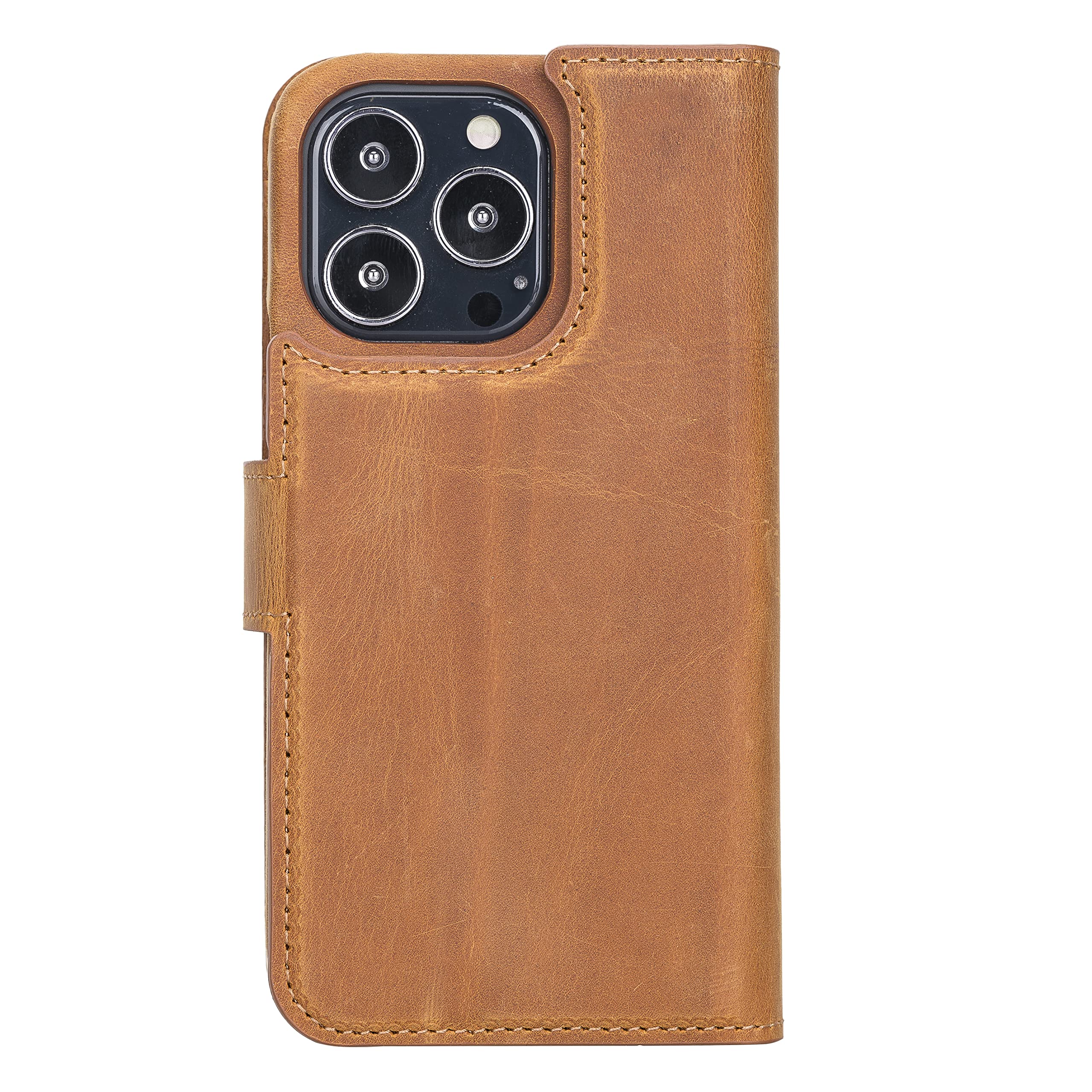 Solo Pelle Lederhülle kompatibel für iPhone 13 Pro in 6.1 Zoll abnehmbare Hülle (2in1) inkl. Kartenfächer für das original Apple iPhone 13 Pro (Vollleder Camel Braun)