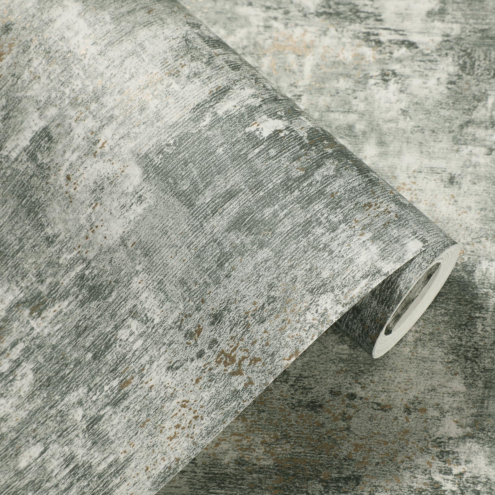 BeswitoryGreen Cove Wallpaper Concrete Effect Wallpaper Luxury Wall Paper with Distressed Pattern, Industrial Textured Finish & Metallic Detailing for Living Room, Bedroom, Fireplace （Jade）