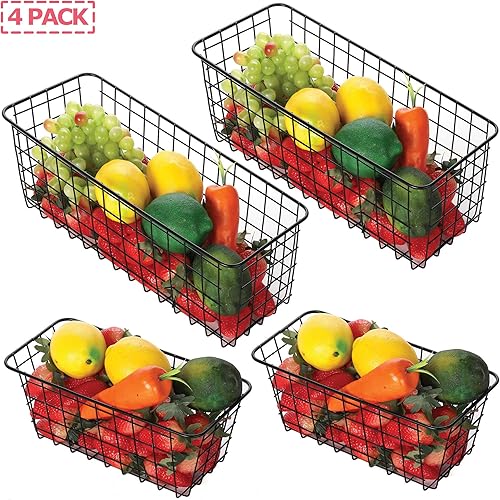 Miniatura 3 de Paquete de 4 cestas de almacenamiento de alambre para el hogar, contenedores de metal montados en la pared, contenedores organizadores para cocina,