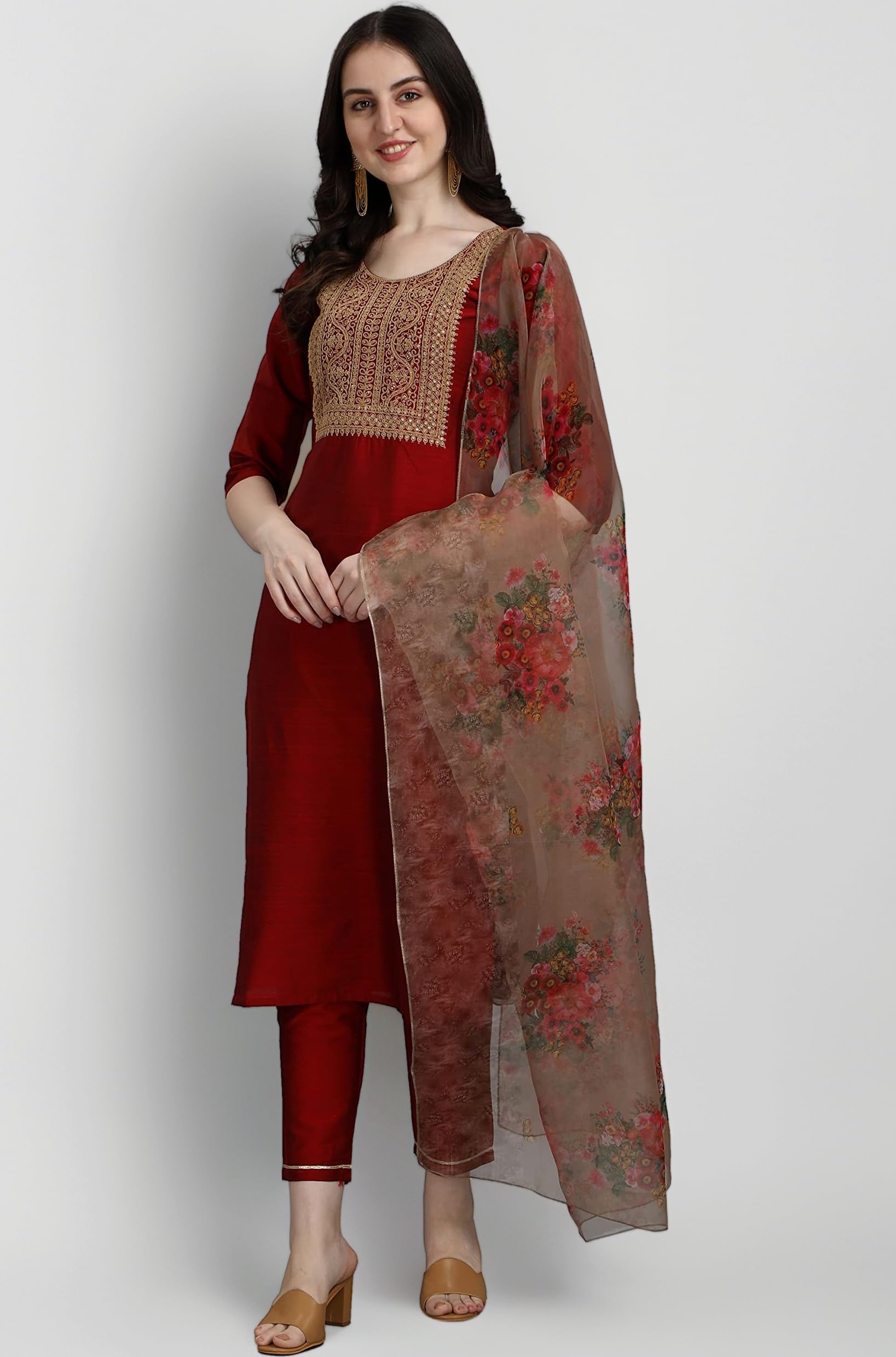 Women Silk Blend Kurta Pant with Dupatta Set