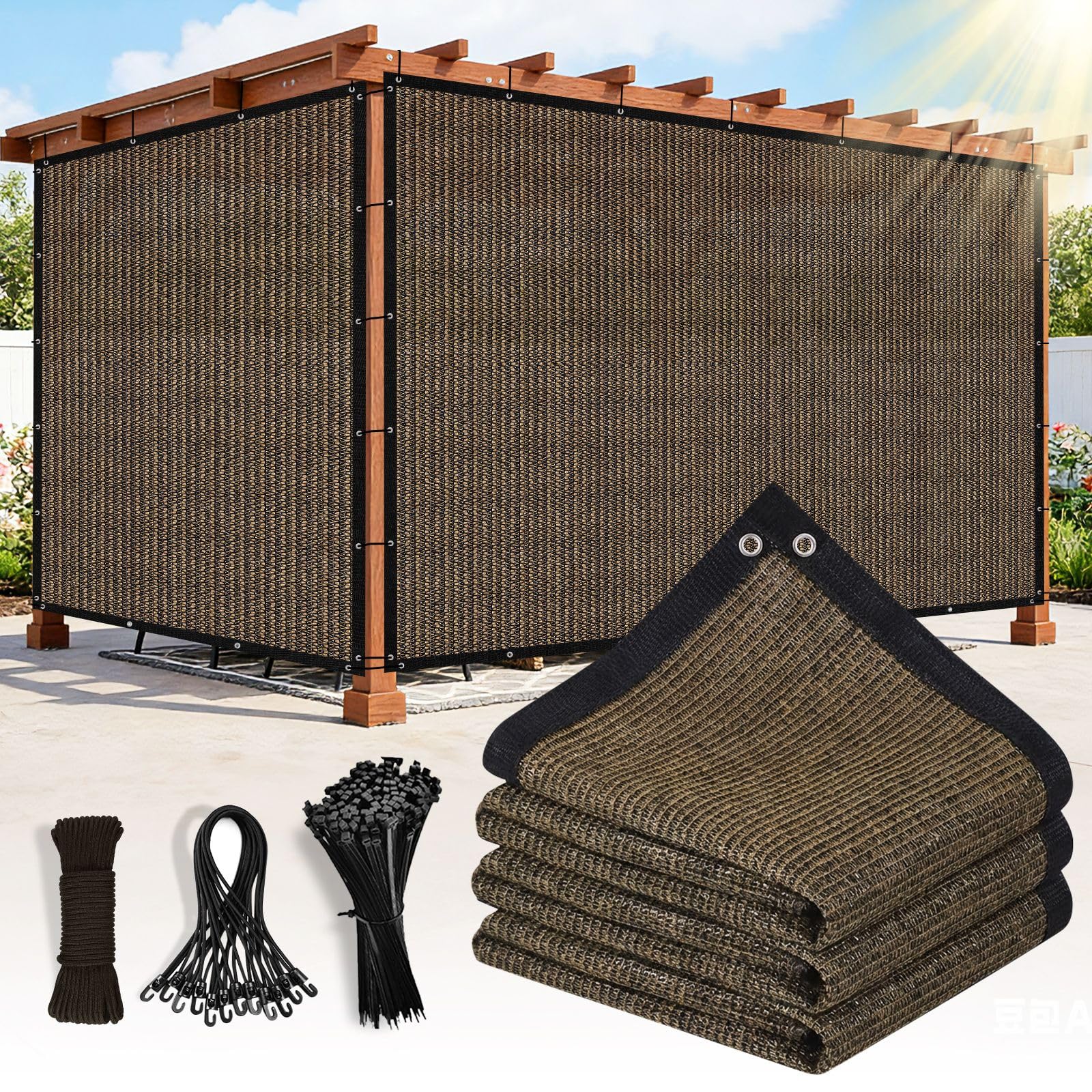 Toile d'ombrage 90% moka 1,8x1,8 m avec œillets pour jardin et terrasse