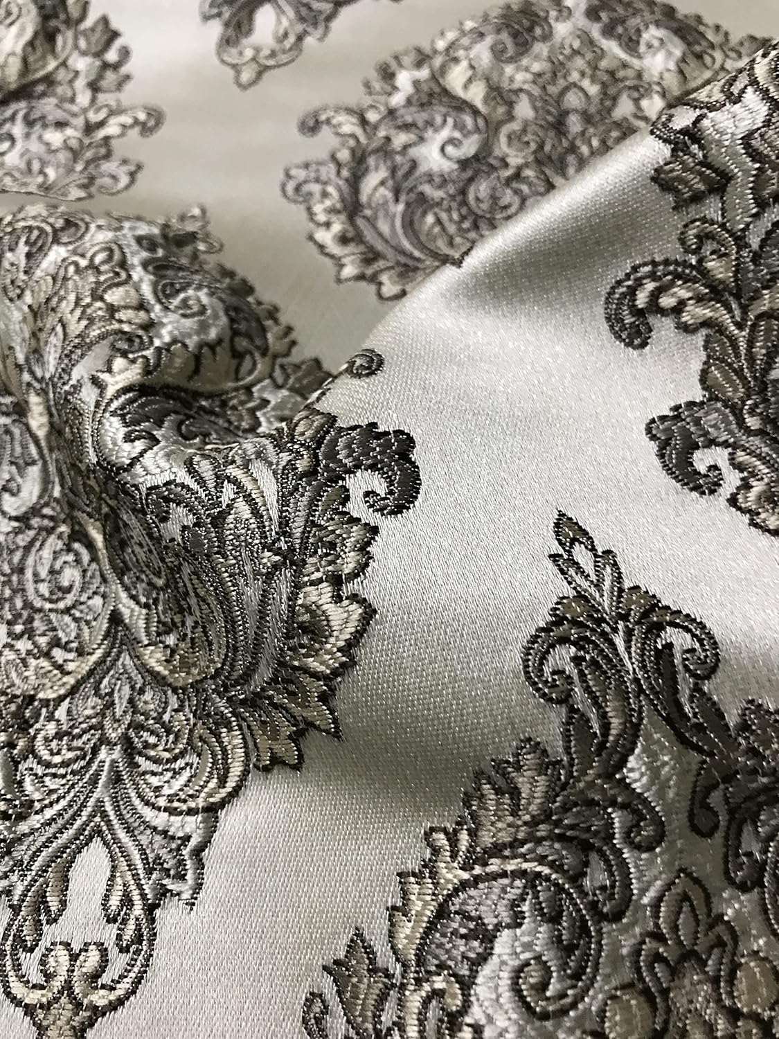 Luxurious Woven Jacquard Damask Motif Design Furnishing Fabric for Upholstery Window Treatments Craft - Renaissance Rococo Victorian - 54" Width - Fabric by The Yard (Gray)