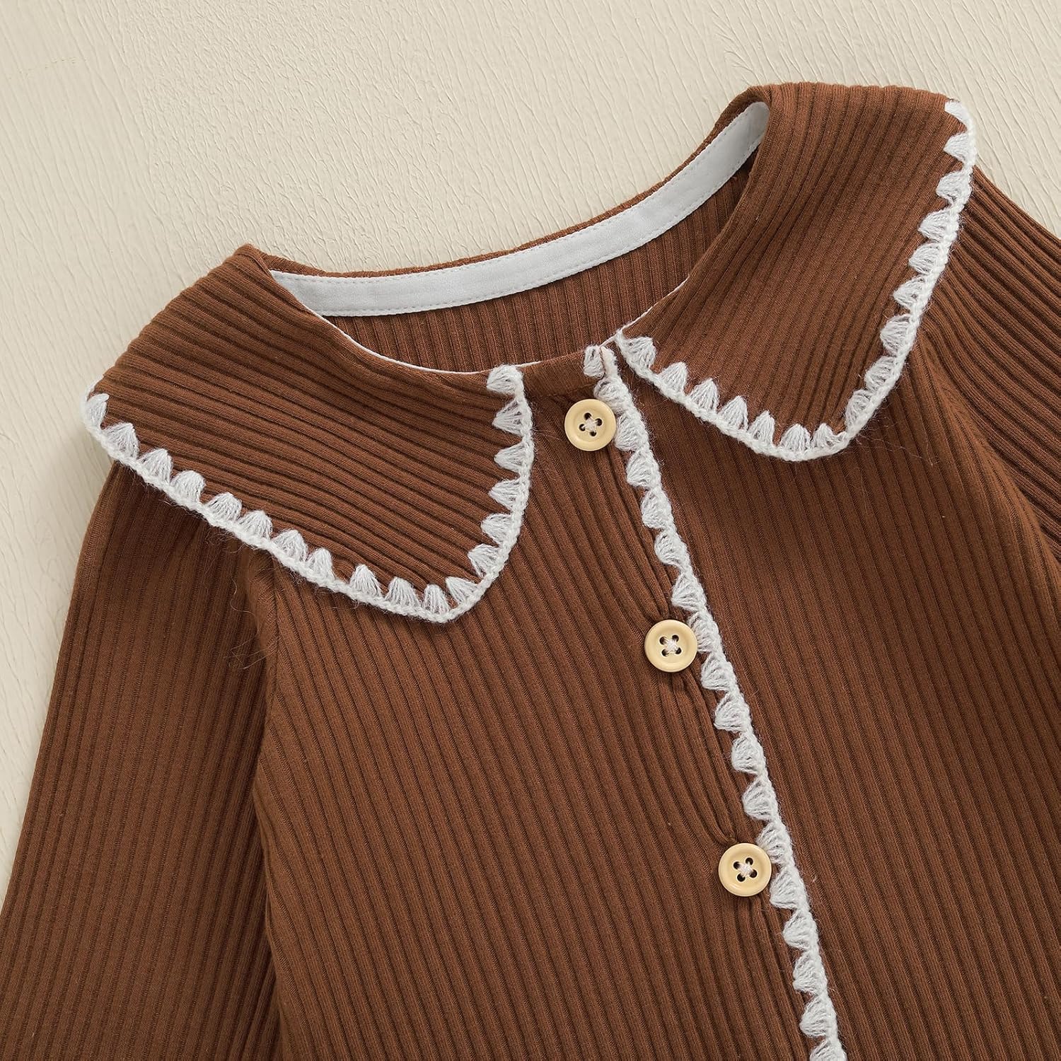 Toddler Baby Girl Fall Winter Outfits Ribbed Long Sleeve Button Down Shirt Tops Flare Pants Cute Clothes Set - Image 4