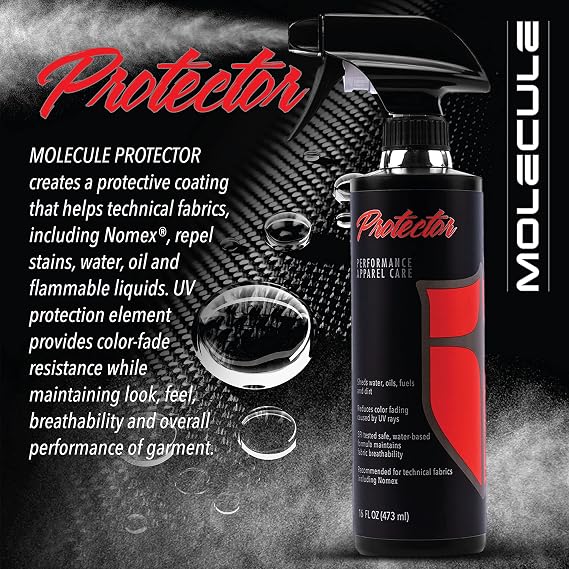 Molecule Protector Spray | Performance Apparel Care | Repels Stains on Racing Suits & Technical Fabrics | 16 Ounce