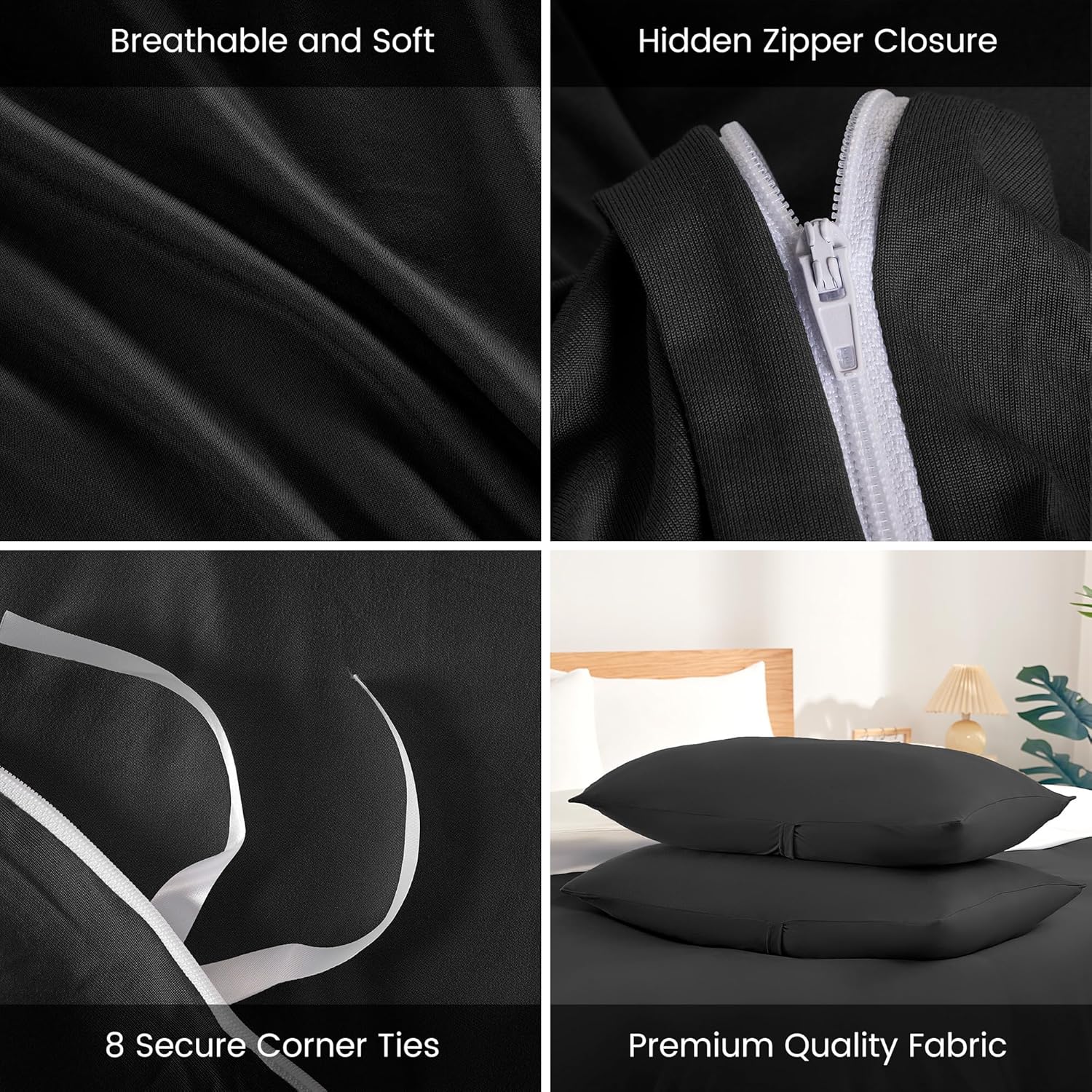 Sonive Queen Duvet Cover Set, Jersey Knit 3 Pieces Bedding Comforter Sets 1 Duvet Cover with 2 Pillow Shams, Breathable Comforter Cover wiht 8 Corner Ties, Super Soft Duvet Cover, Black - Image 5