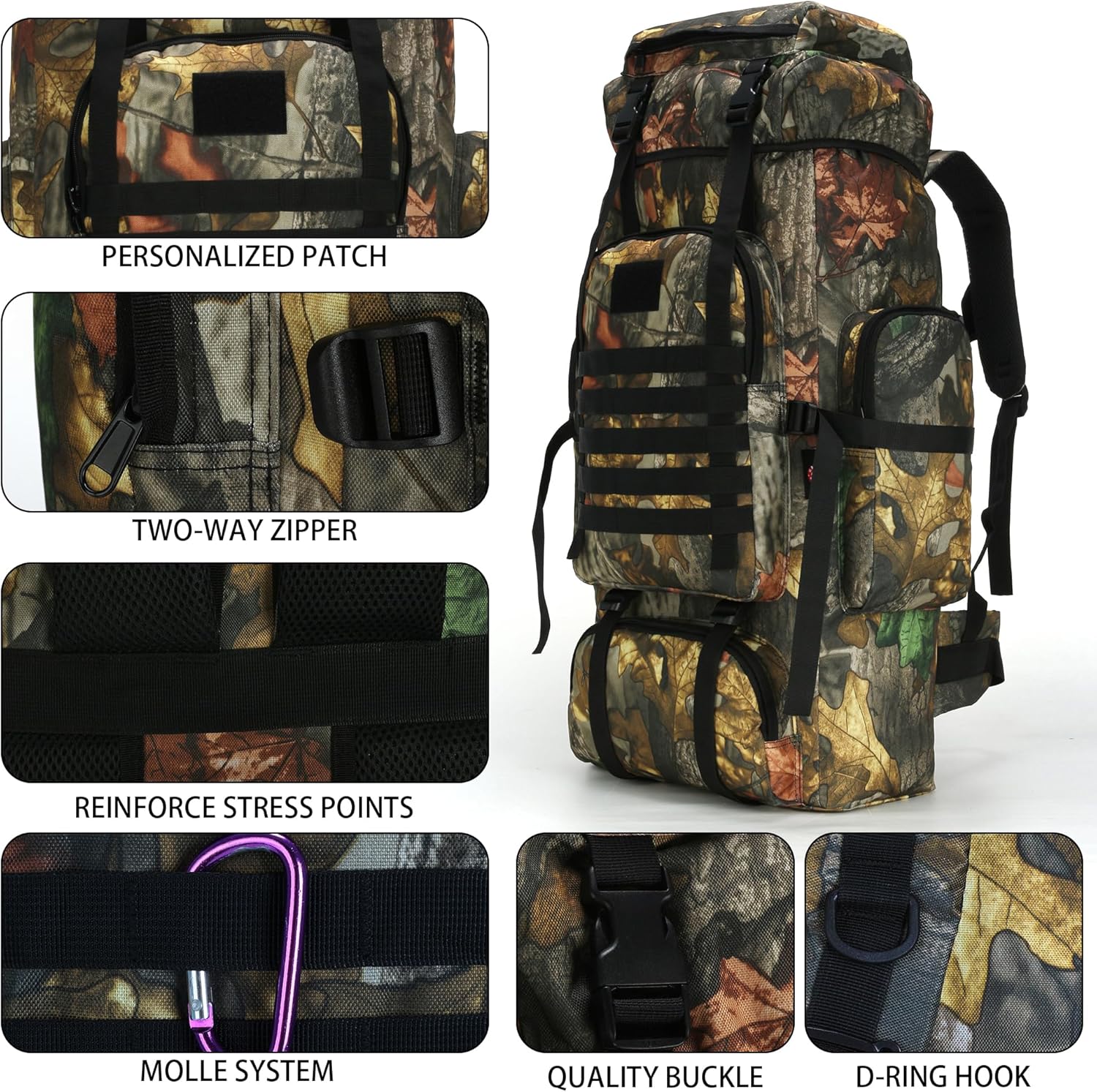 Hiking Backpack for Men 70L/100L Camping Backpack Military Rucksack Molle 3 Days Assault Pack for Climbing | Camping Backpack, 3 Days Assault Pack, for Climbing - Image 6