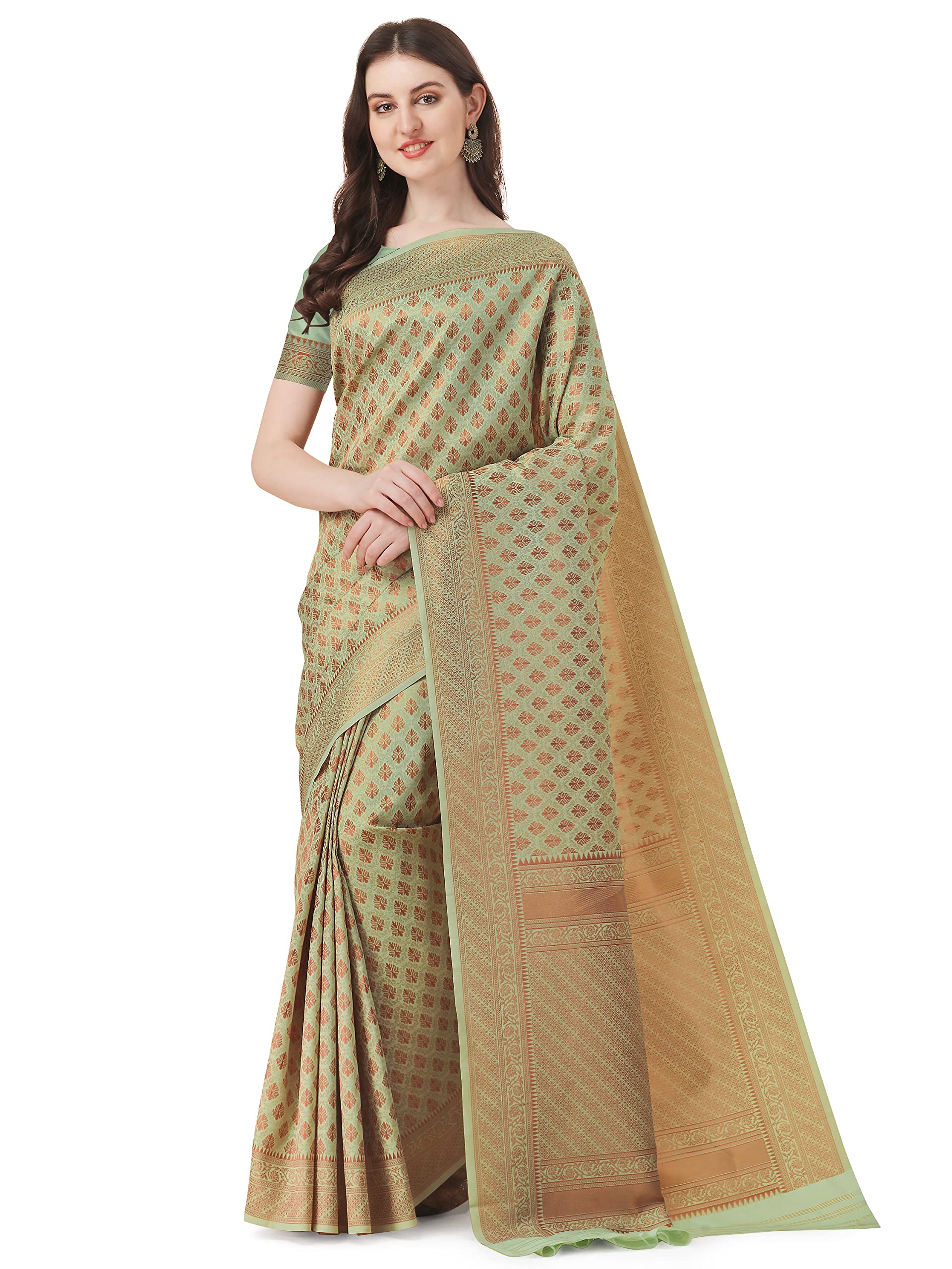 JaanviWomen's Indian Banarasi Silk Zari Work Saree With Unstitched Blouse Piece