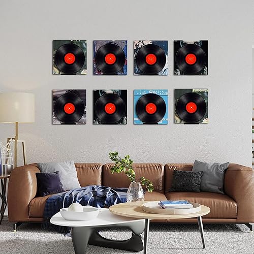 Miniatura 7 de Wesiti Paquete de 8 discos de vinilo pequeños de 3.94 pulgadas, soporte de pared de vinilo acrílico, almacenamiento en pared, pequeño estante