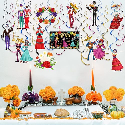 Miniatura 6 de 30 piezas de decoración colgante del Día de los Muertos Dia De Los Muertos para el techo, remolinos de azúcar, calavera colgante, decoraciones de