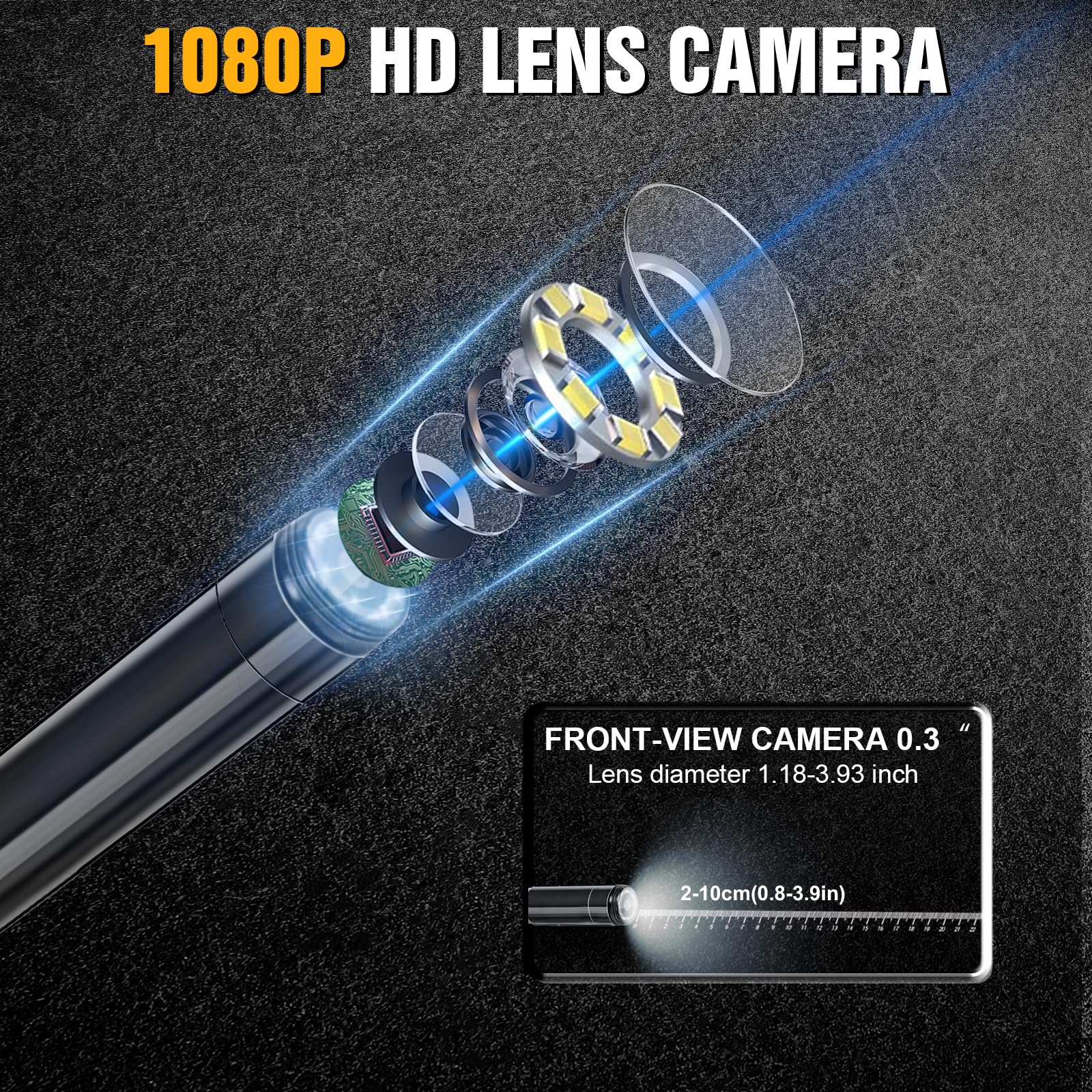 Romon Caméra Endoscopique, 1080P HD Endoscope Industriel, IP67 Camera Inspection Canalisation D'inspection à Étanche IPS de 4.3", 8 LED Réglables, Telescopique Camera Câble Semi-Rigide 39,4FT, 2000mAh