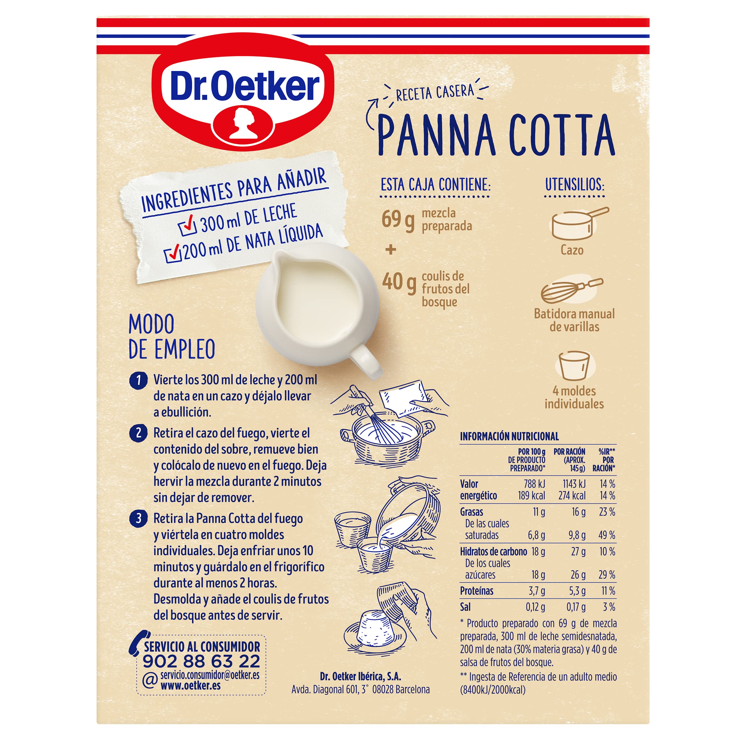 Dr. Oetker Panna Cotta Con Salsa De Frambuesa, 110 g