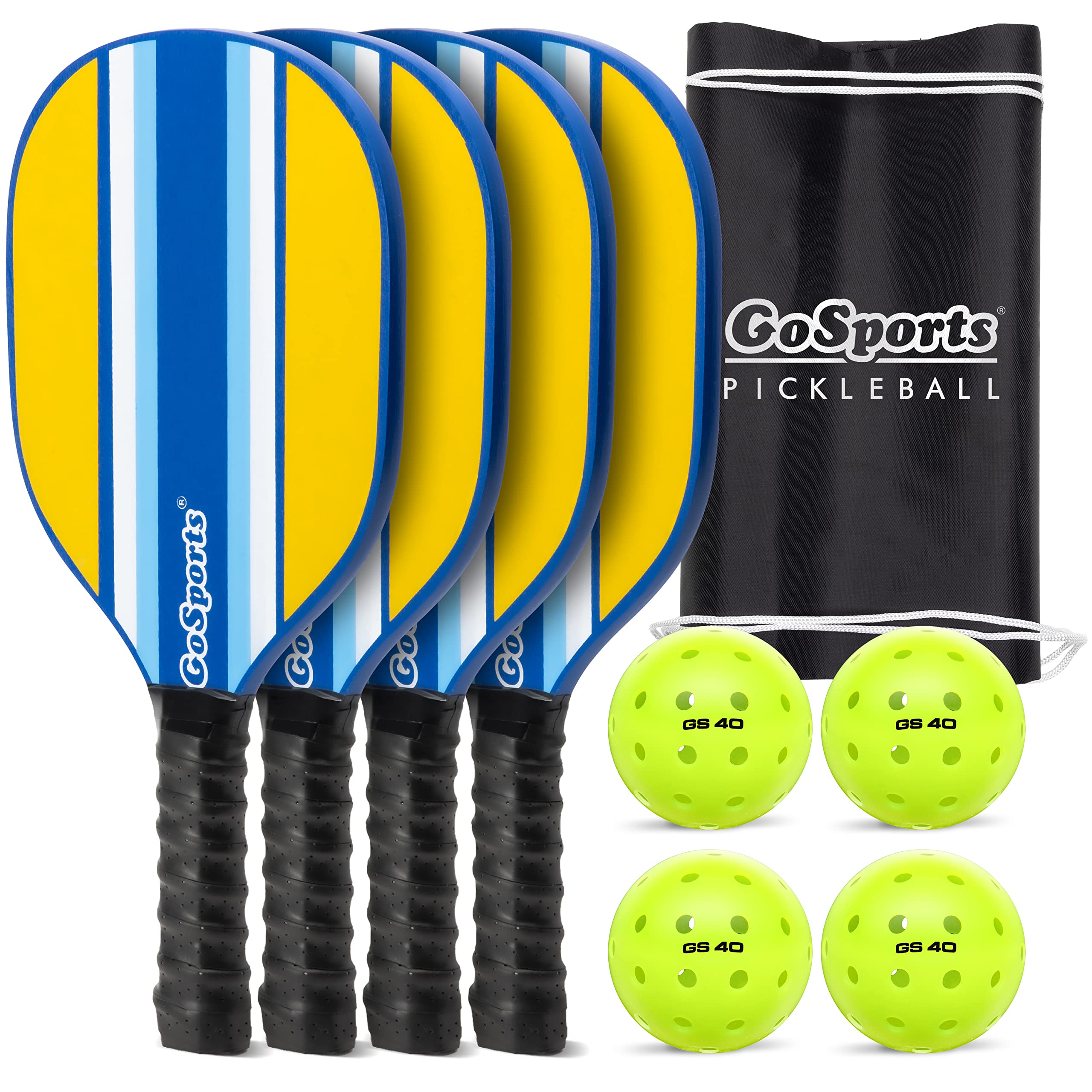 GoSports Set da pickleball con 4 pagaie, 4 palle da pickleball regolamentari e custodia per il trasporto
