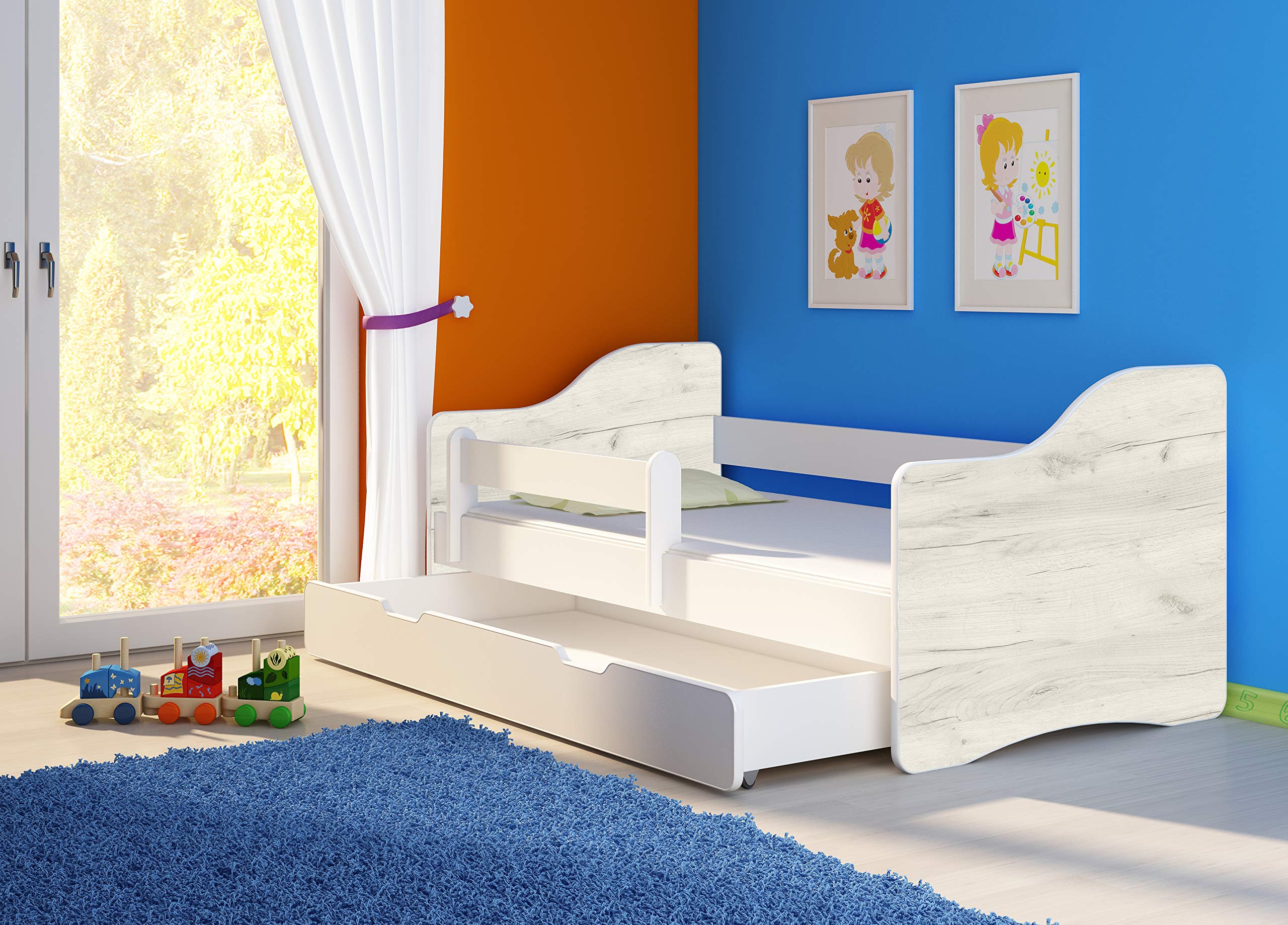 ACMA Happy Lit Enfant Bébé TIROIR Matelas sommier Gratuite Blanc Meubles pour Enfants (160x80 cm + Tiroir, Chêne Blanc)