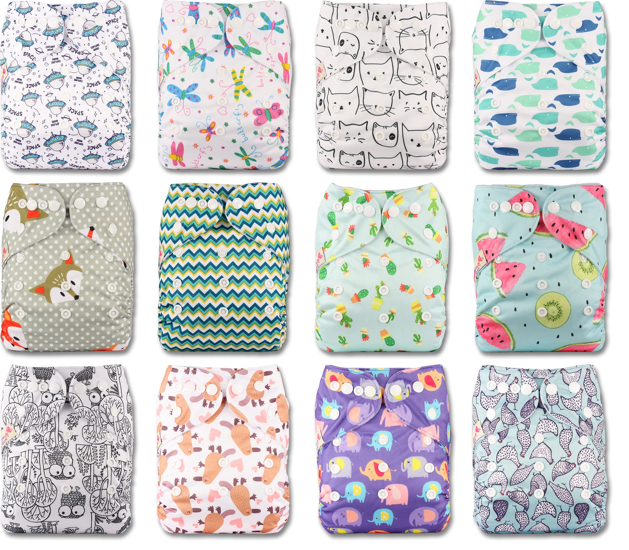 Littles & Bloomz Lot de 12 Bébé Couches Réutilisables en Tissu Couche Lavable à Poche avec Bouton Pression, FLP2-1203