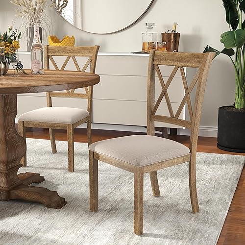 Miniatura 5 de Roundhill Furniture Havre - Juego de comedor de 5 piezas, mesa redonda de pedestal con 4 sillas elegantes, roble