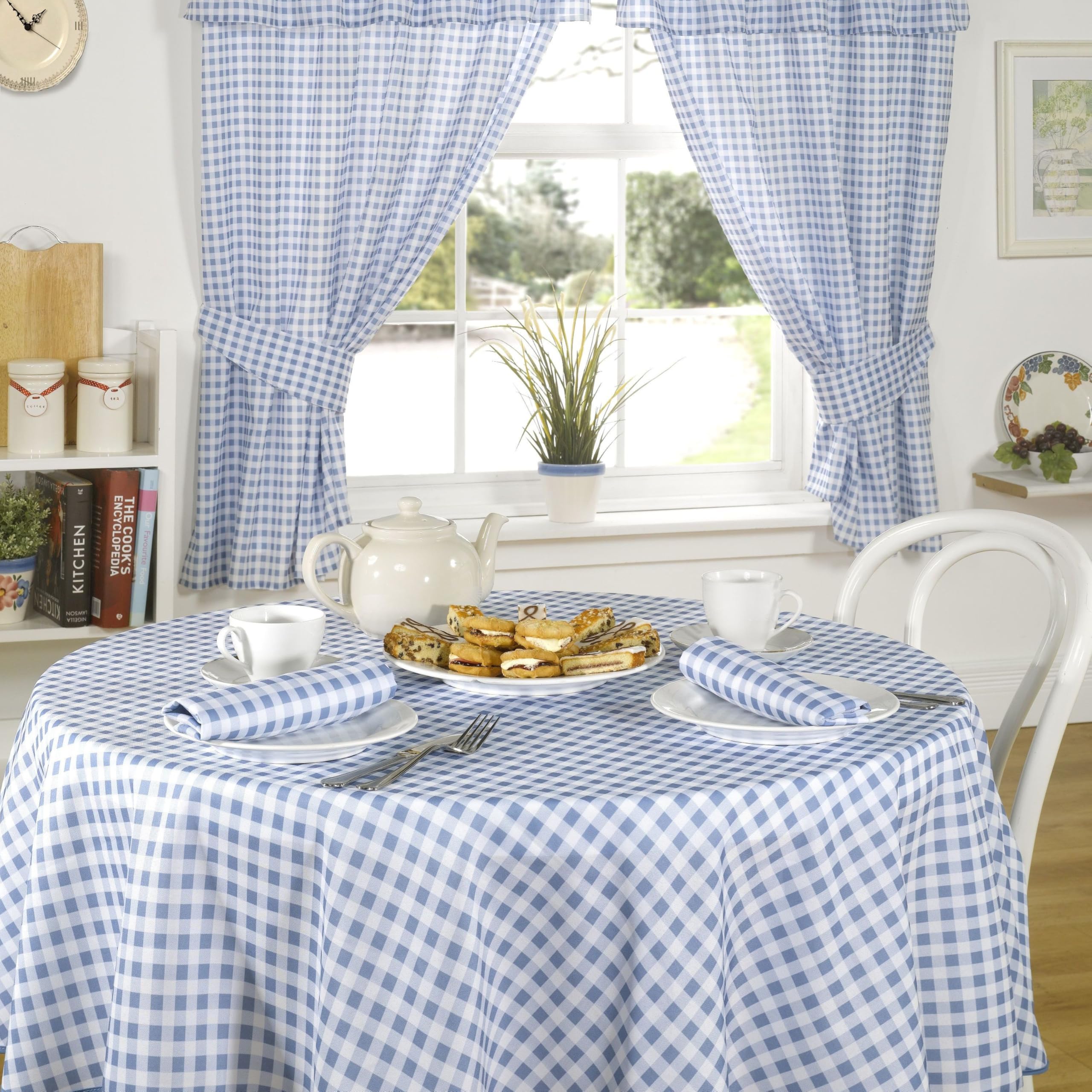 Emma Barclay Blue Molly - Gingham Pencil Pleat Curtains With Pelmet Header In - Width 46 X Drop 48" (116 X 121Cm)