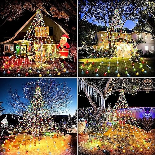 Miniatura 5 de RAYWAY Decoración de Navidad para exteriores, tira de luces de estrella, luces LED de árbol de cascada, luces de Navidad para interiores y