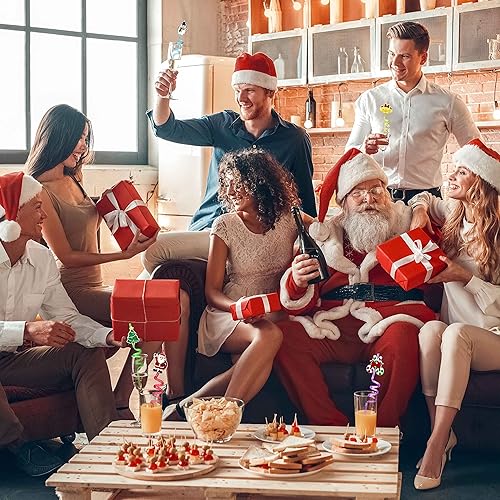 Miniatura 7 de Regalos de fiesta de Navidad, 24 popotes temáticos de Navidad, campanas de Papá Noel, pan de jengibre, muñeco de nieve, caja de regalo, pajitas de