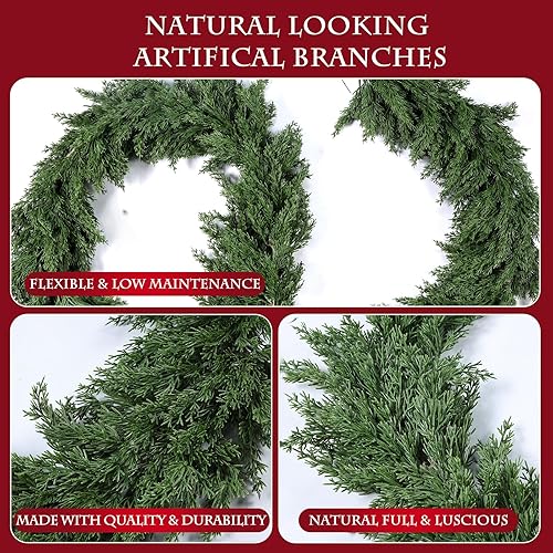 Miniatura 4 de Guirnalda de cedro de Navidad con luces LED, enredaderas artificiales de ciprés de pino y ciprés, manto de hoja perenne para chimenea, guirnalda en