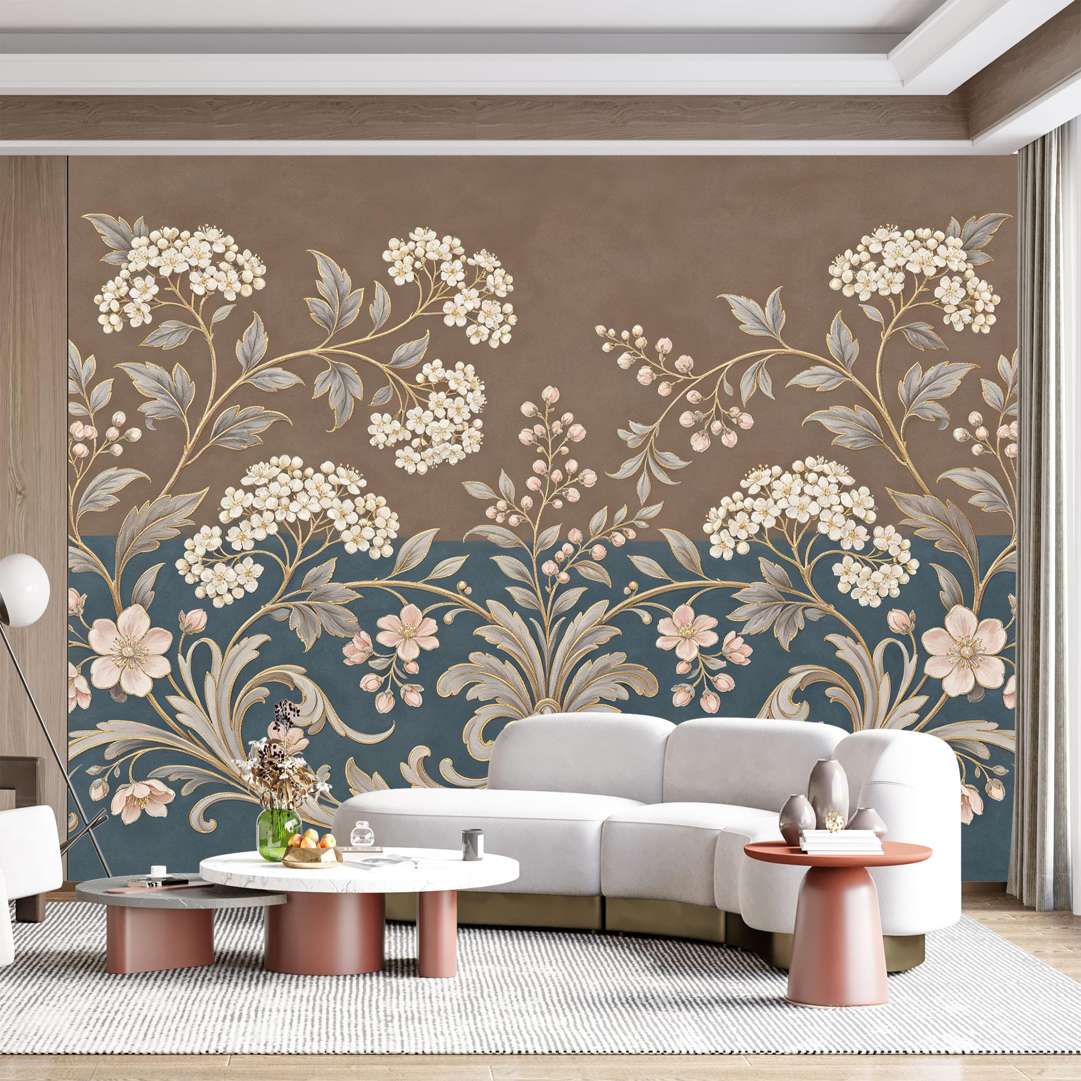 Custom Size Wall Mural Botanical Floral Ornate Scrollwork European Classic Watercolor SelfAdhesive Wall Fabric Removable for Home Office Decor
