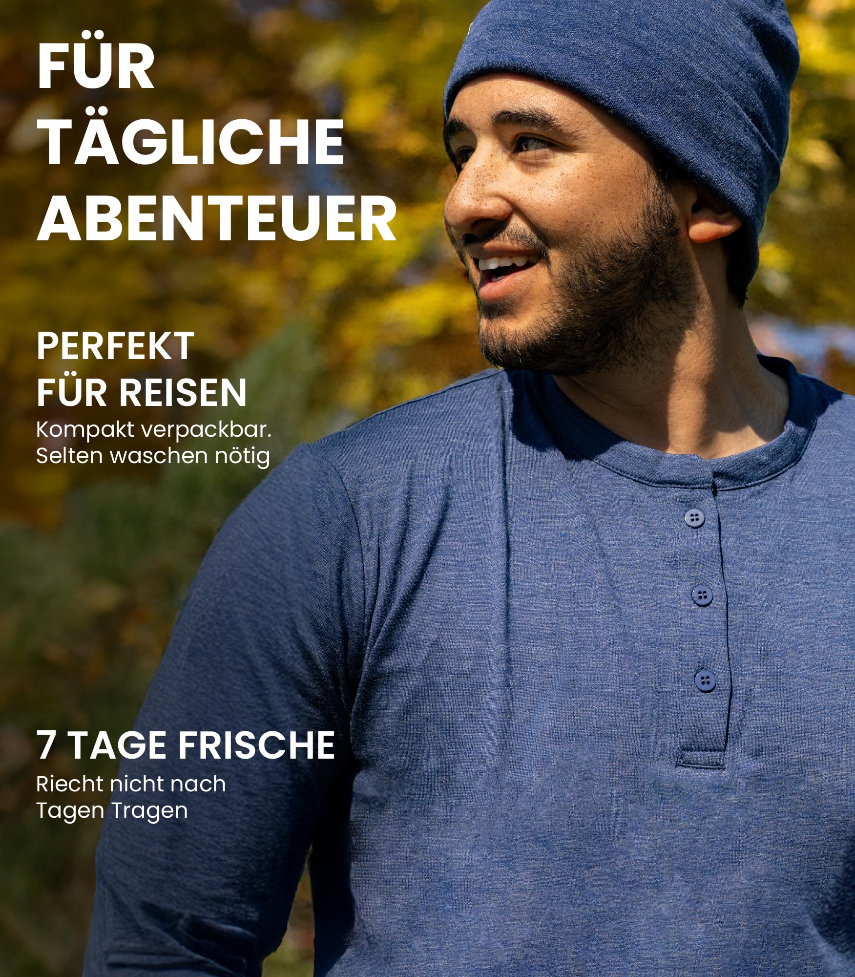 Merino.tech 100% Merino Shirt Herren Langarm 3 Kragenformen Outdoor Alltag | Henley Shirt mit Knopfleiste, Rundhals, V-Ausschnitt kratzfrei, für Casual und Büro, geruchshemmend, feuchtigkeitsableitend