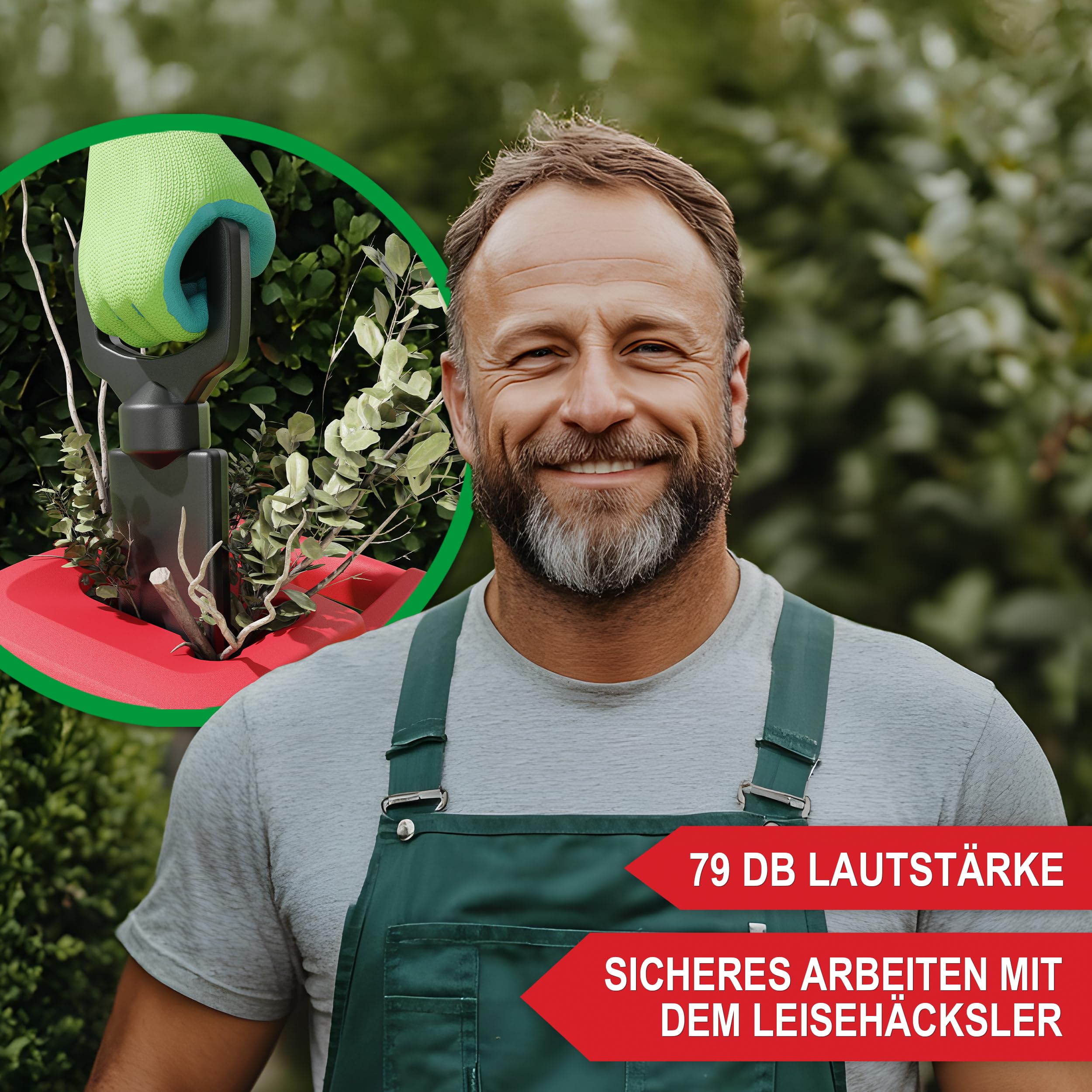 ONBEST Häcksler Garten – 2800 Watt Motor – 44 mm Schnittkapazität – 60 Liter Auffangbox – Selbsteinzug – Rücklauffunktion – inkl. Nachstopfer – Elektro Gartenhäcksler – Leisehäcksler für Holz