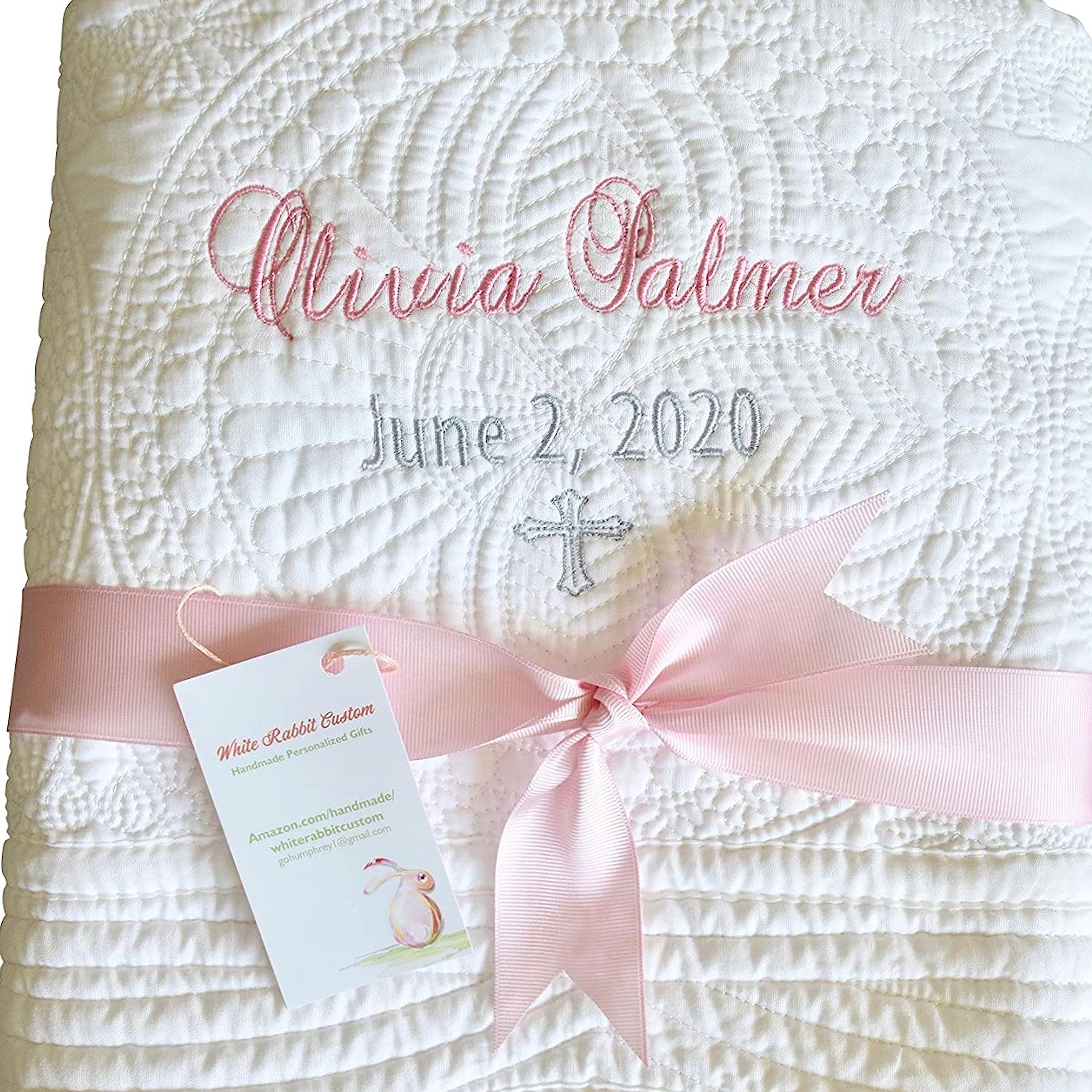 Personalized Baptism Gift Blanket Monogrammed Baby Girl Boy Embroidered Quilt Name Date Cross Christening Custom Gift For New Baby Mi Bautizo Dedication