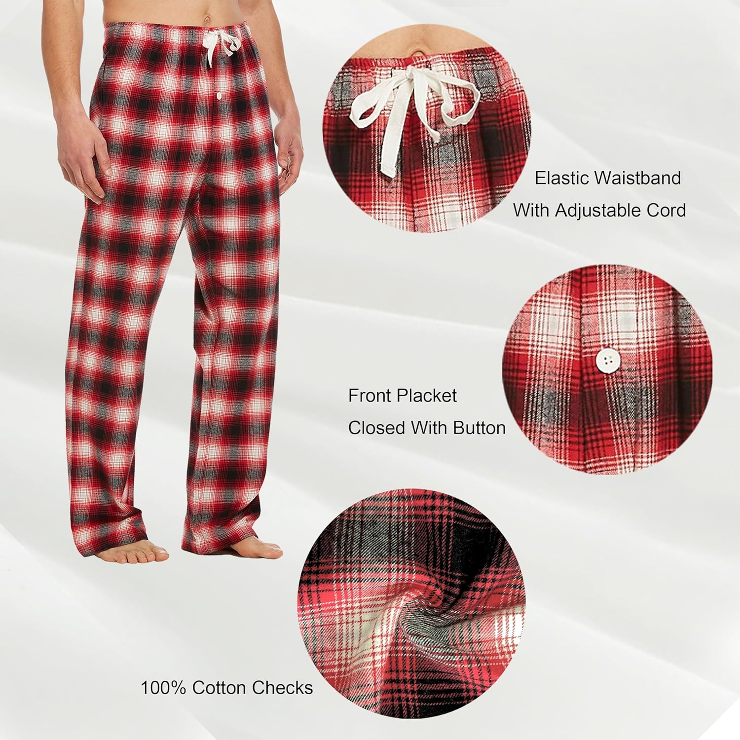 Mens 34/36 Inseam 100% Cotton Pajama Pants for Tall Men - Image 5