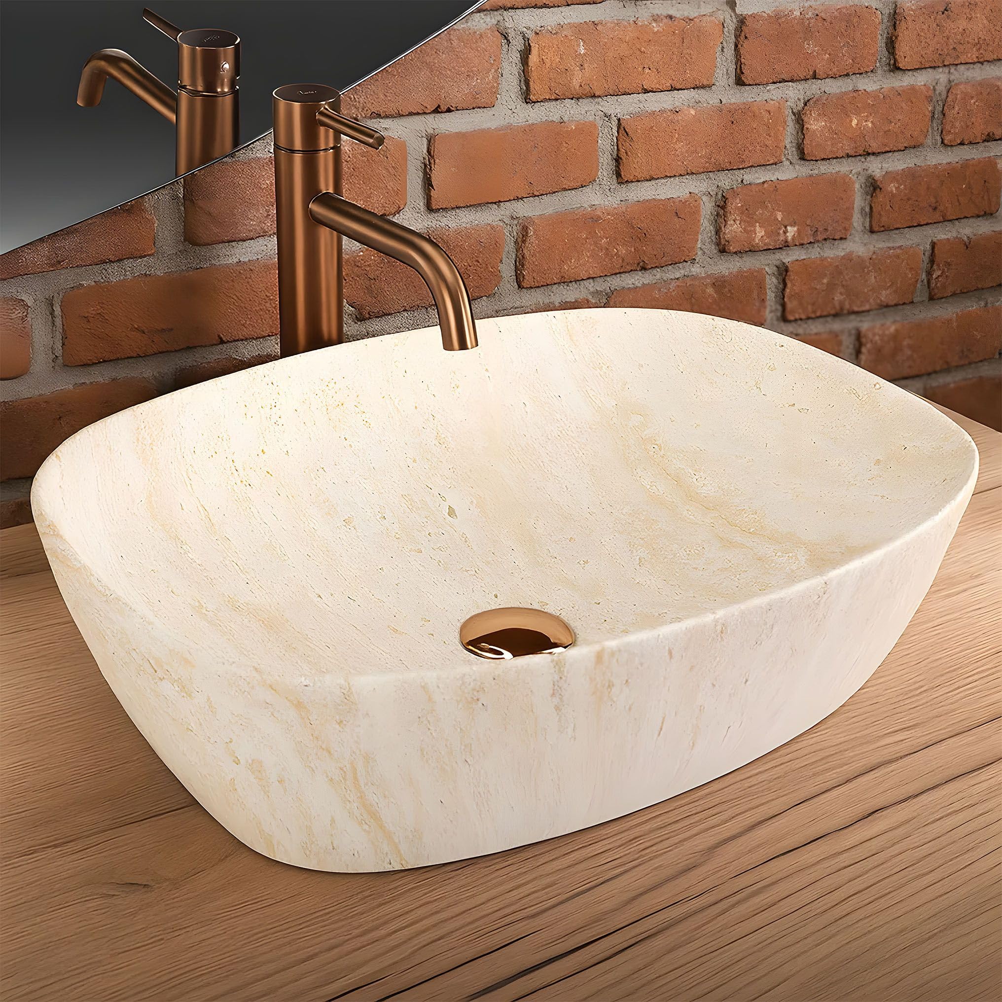 Lavabo Sobre Encimera Rea Freja Travertine Matt Beige 51X39,5X14Cm