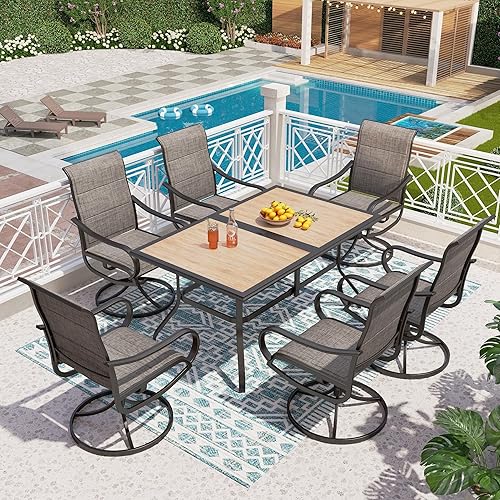 Miniatura 9 de PHI VILLA Juego de comedor de patio de 5 piezas con 4 sillas de comedor giratorias acolchadas para exteriores (azul) y mesa de comedor de acero de