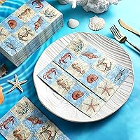 Vista 2 de Seajan 200 servilletas de verano con conchas marinas y océanos, desechables, de papel, playa, cena, servilletas de mano, servilletas náuticas