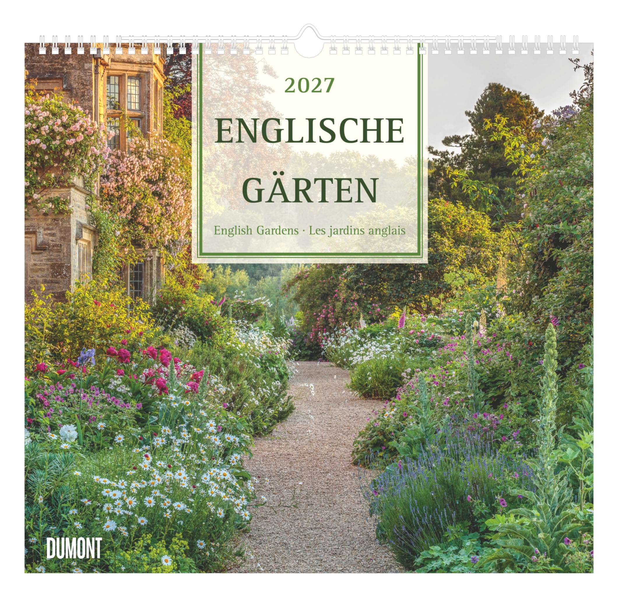 Englische Gärten 2027: Wandkalender 38x35,5 cm mit 12 Fotografien von englischen Gärten und 3-sprachigem Kalendarium