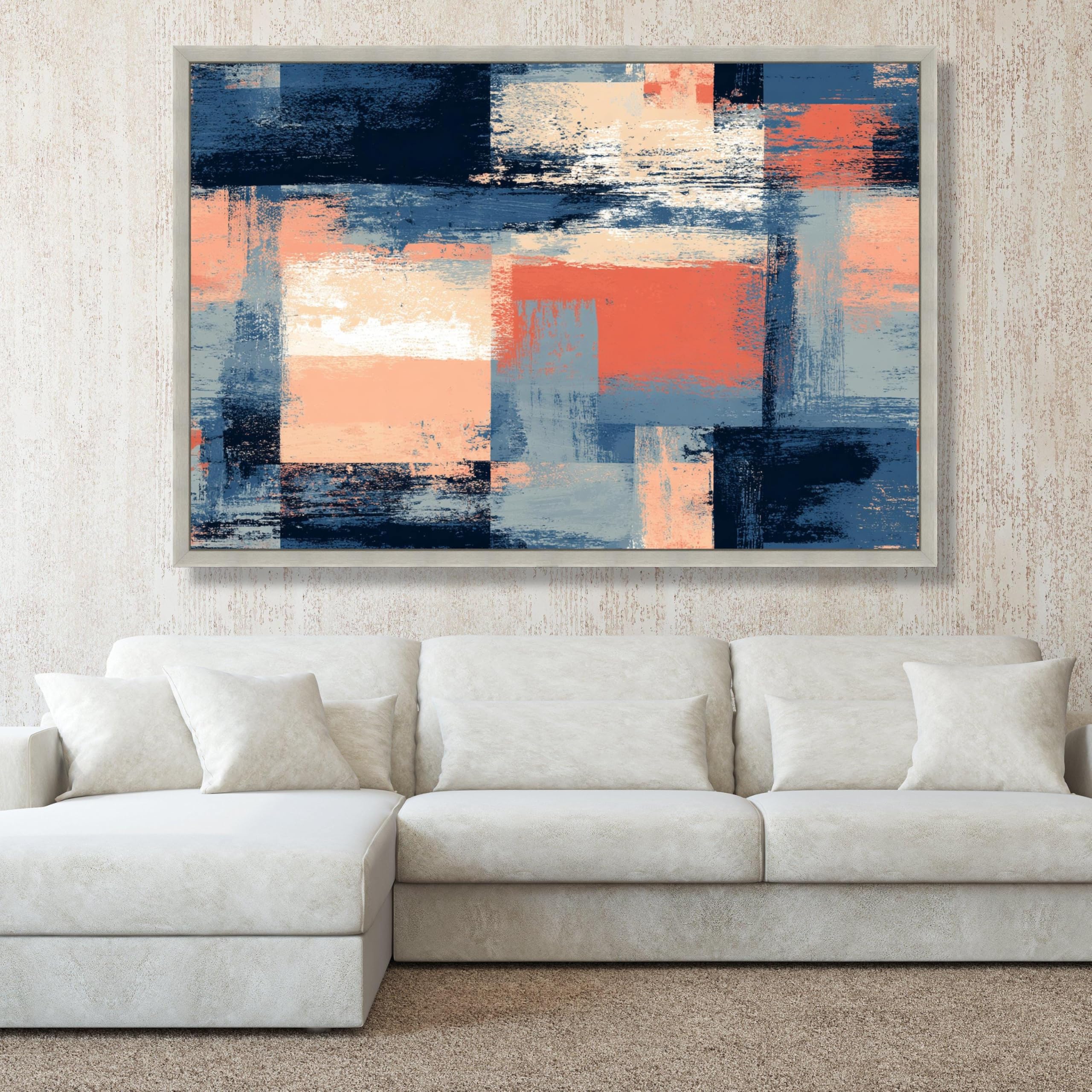 XINBAO Abstrakcyjny obraz na płótnie w bloku kolorów, geometryczny wzór, malarstwo pędzlem do nowoczesnej dekoracji mieszkania, gotowy do zawieszenia (60 x 80 cm/rama wewnętrzna)