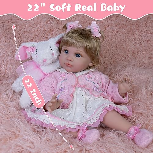 Miniatura 9 de EKOKIZ Reborn Baby Doll - Muñeca realista de 22 pulgadas, cuerpo de tela suave, muñecas de bebé recién nacido con ropa y accesorios de juguete,