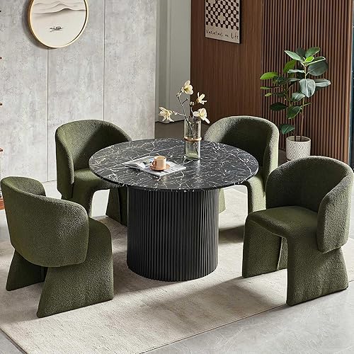 Miniatura 8 de NORDICANA Juego de mesa de comedor redonda de 5 piezas para 4, juego de mesa y sillas de cocina rústicas de 47 pulgadas, juego de comedor con 4