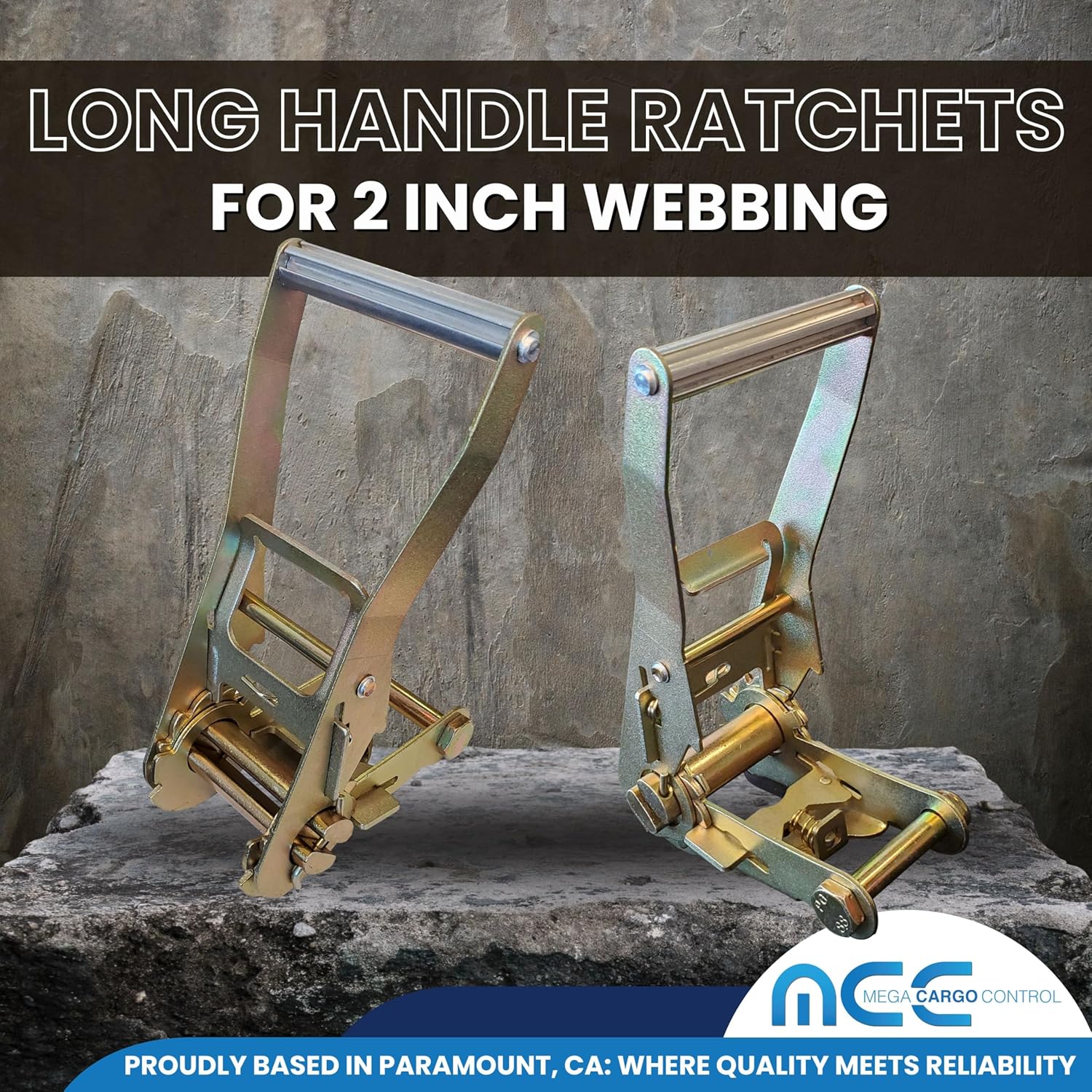 Mega Cargo Control 2" Replacement Long Handle Ratchets (2 - Pack) | Ratchet Strap Tie Down Buckles for 2" Webbing | Towing & Flatbed,