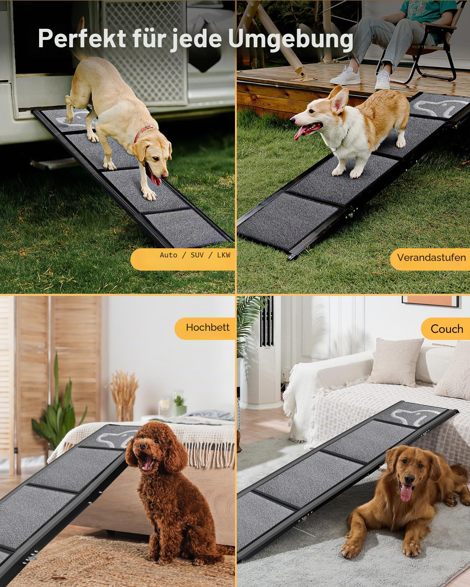 PetThem Hunderampe für Auto, 160 cm lang & 43,2 cm breit, tragbare Hunderampe für große Hunde mit Rutschfester Teppichoberfläche, Hunderampe für SUV, Auto & LKW, zusammenklappbare Hunderampe bis zu