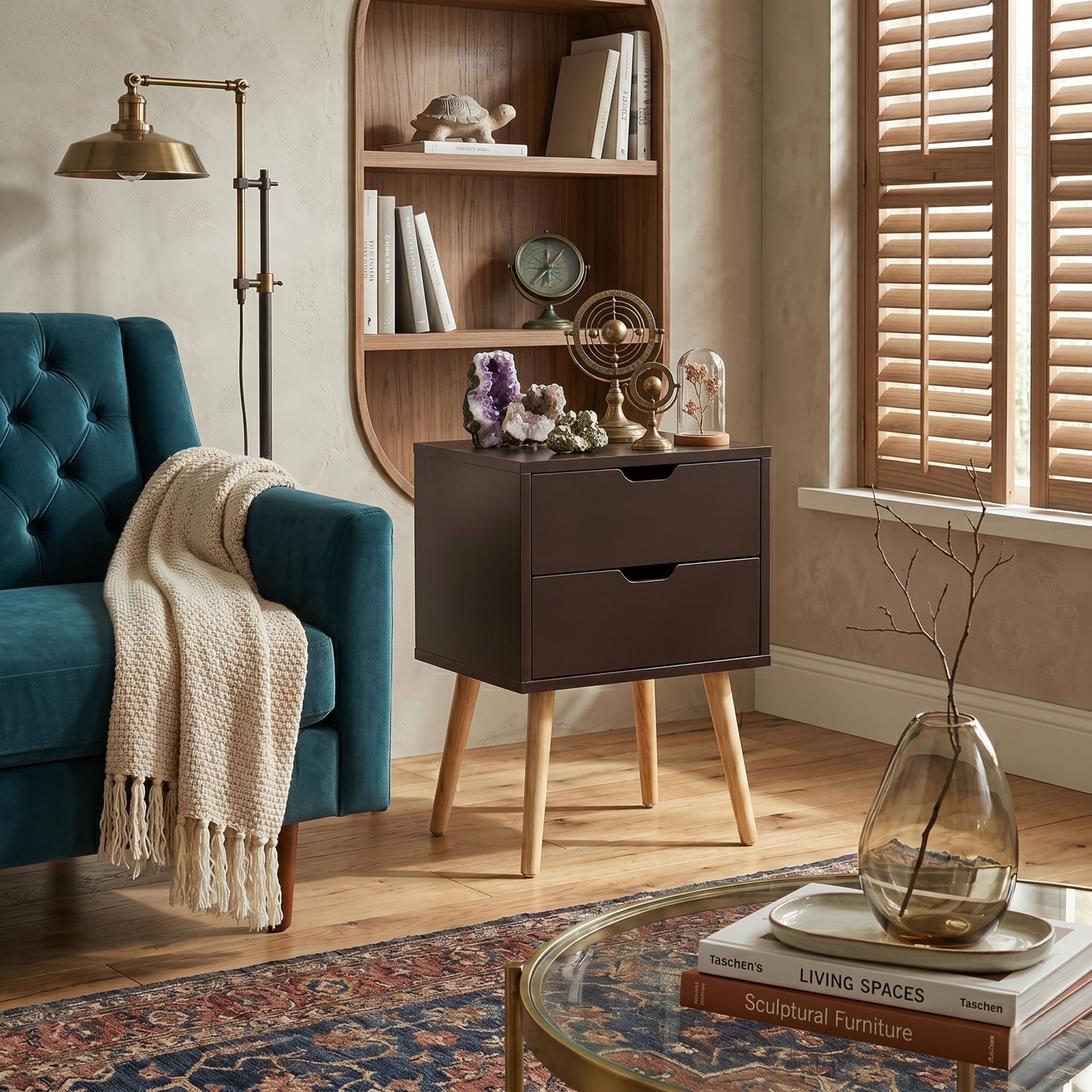 Accent or end Table, Two-Drawer nightstand, and Minimalist Bedside Table with Storage Drawers Made of Engineered Wood. (Brown)-image-24
