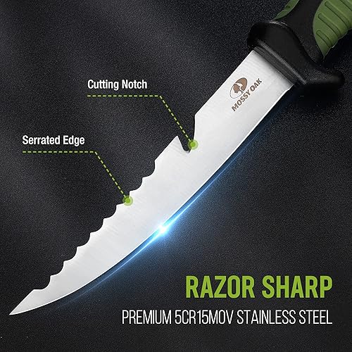 Miniatura 3 de Mossy Oak Juego de cuchillos de filete de pesca de 3 piezas con funda protectora, cuchillos de filete de acero inoxidable con mango antideslizante,