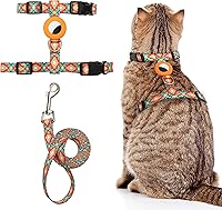 Escape Proof Cat Harness & Leash with AirTag Holder - Adjustable Soft Nylon Set for Small to Large Cats Walking Travel