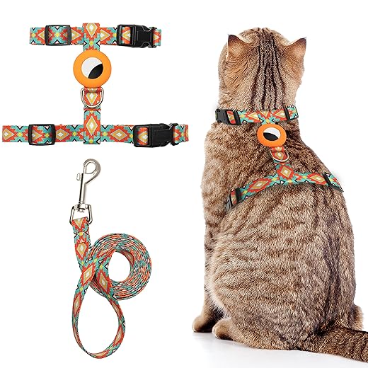 Cat Harness and Leash, Escape Proof for Walking and Outdoor Travel, Soft Nylon Adjustable with Airtag Support for Small and Large Cats