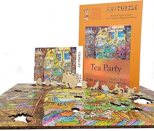 Miniatura 3 de FoxSmartBox - Rompecabezas de madera para adultos, piezas de forma única, fabricado en los Estados Unidos por FoxSmartBox - 380 piezas - Tea Party