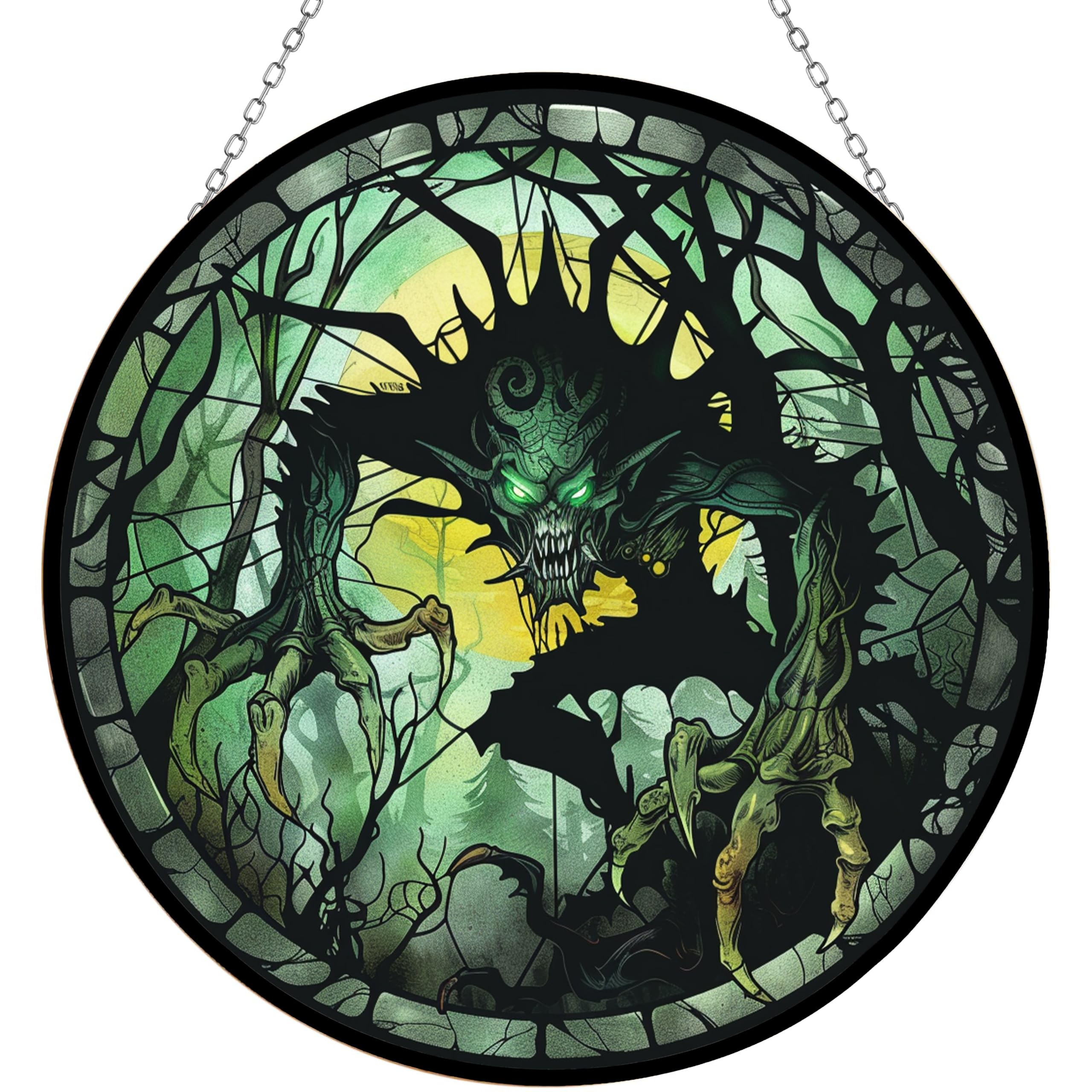 365CUSGIFTS Monster Halloween Stained Glass Window Hangings, Cat Butterfly Sunflower Handcrafted Stained Glass Suncatchers, Gift for Cat Lovers Nature Lovers (12”x12”)