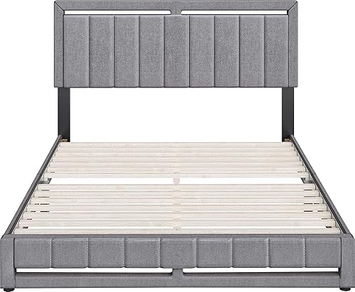 Miniatura 110 de Boyd Sleep Beaumont - Cama de plataforma tapizada con cabecero, base de colchón con 14 soportes de listones de madera, no requiere somier, piel