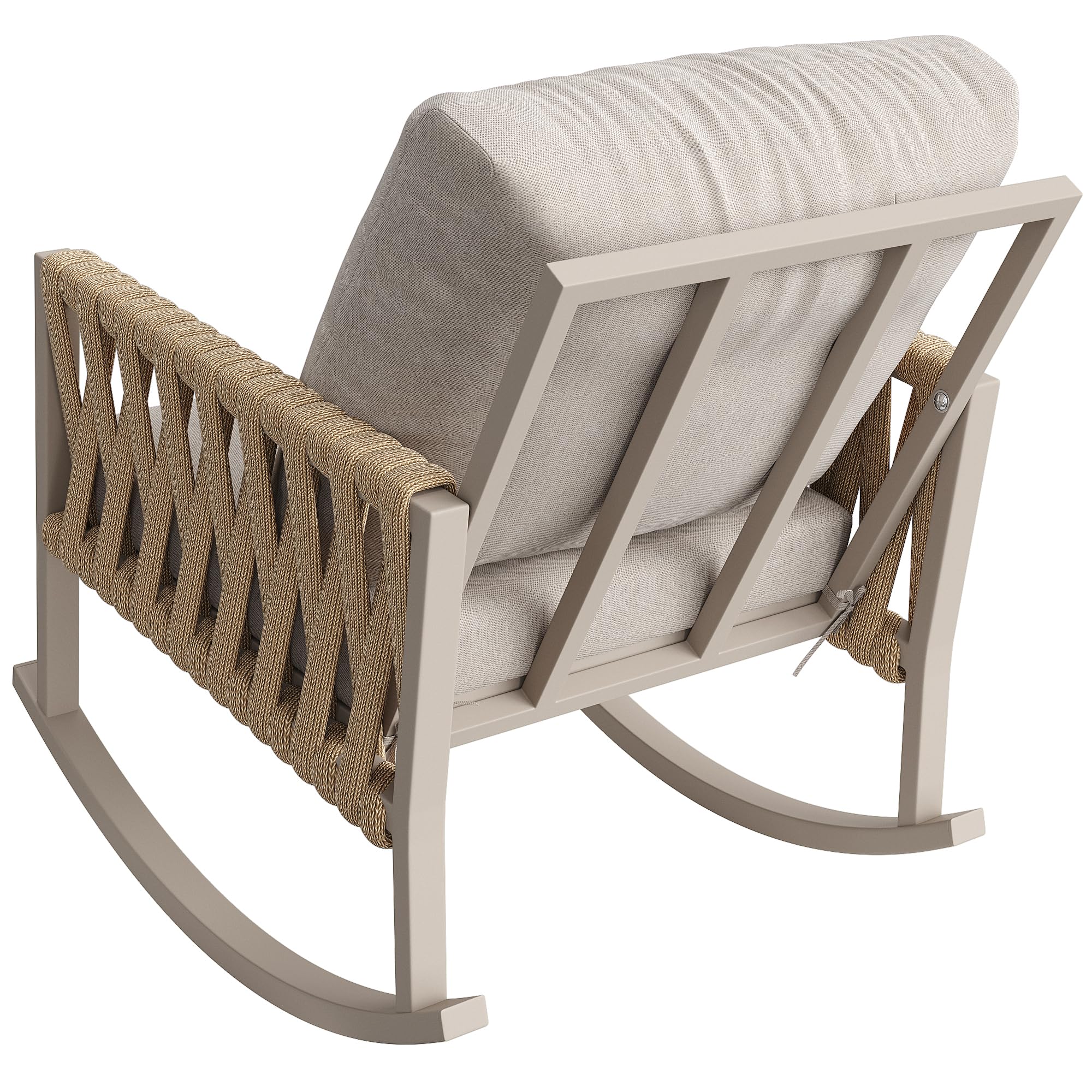 Idemon Mecedora para exteriores (1 juego) con técnica de tejido de cuerda cruzada, marco de metal resistente a la intemperie, cojines cómodos, máx. 120 kg, para jardín y terraza (beige)