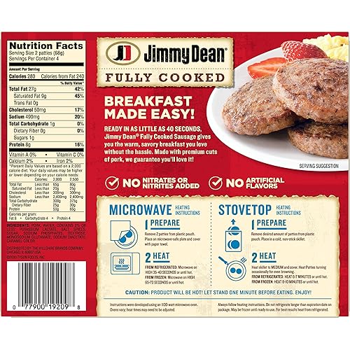 Miniatura 2 de Jimmy Dean Hamburguesas de Salchicha de Cerdo Original Completamente Cocidas, 8 Unidades